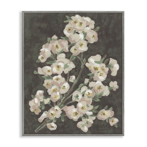 Stupell Industries Branch on Burgundy Floral Painting Gray Framed Art Print Wall Art, 11 x 14