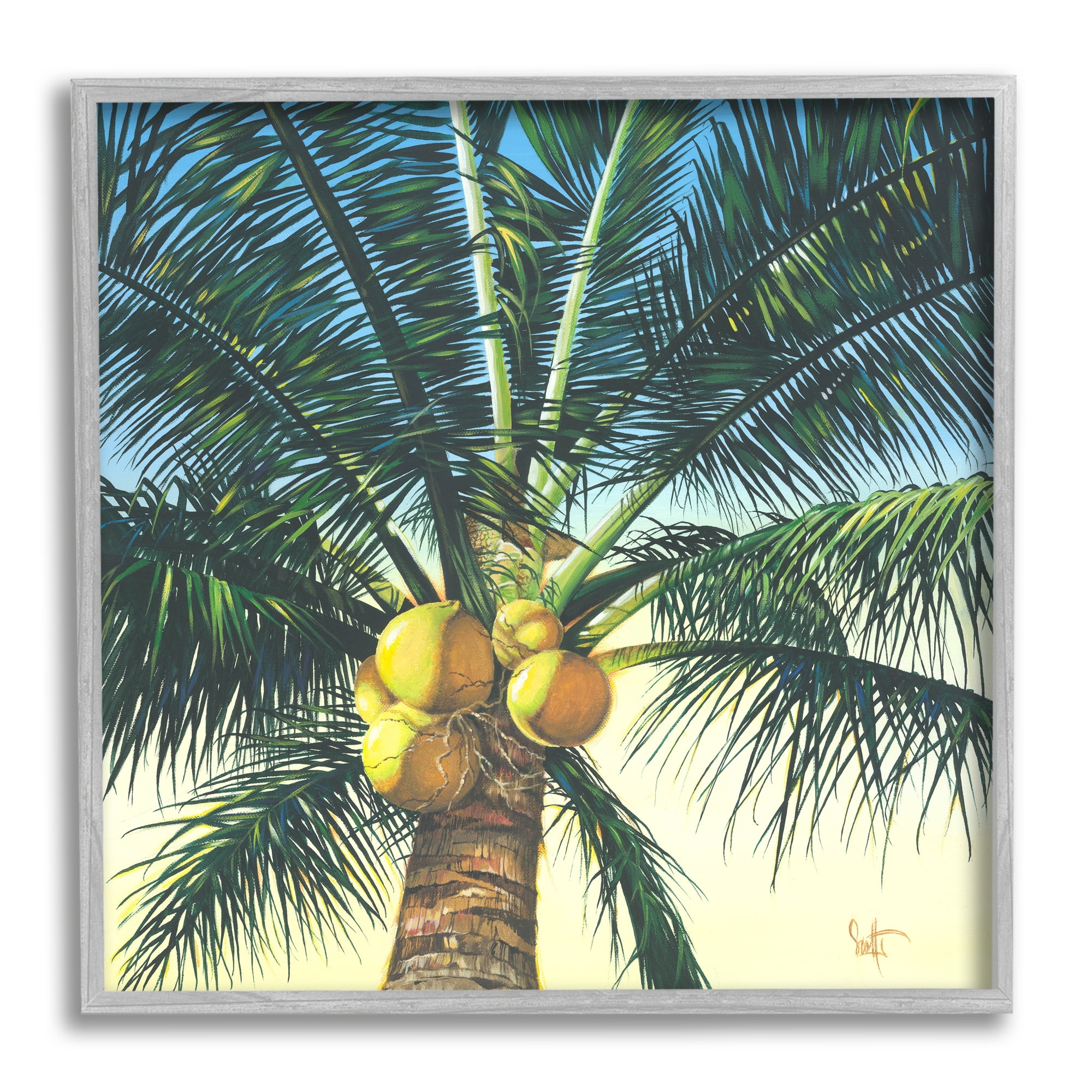 Stupell Industries Branching Out Palm Tree Botanical & Floral Painting Gray Framed Art Print Wall Art, 24 x 24