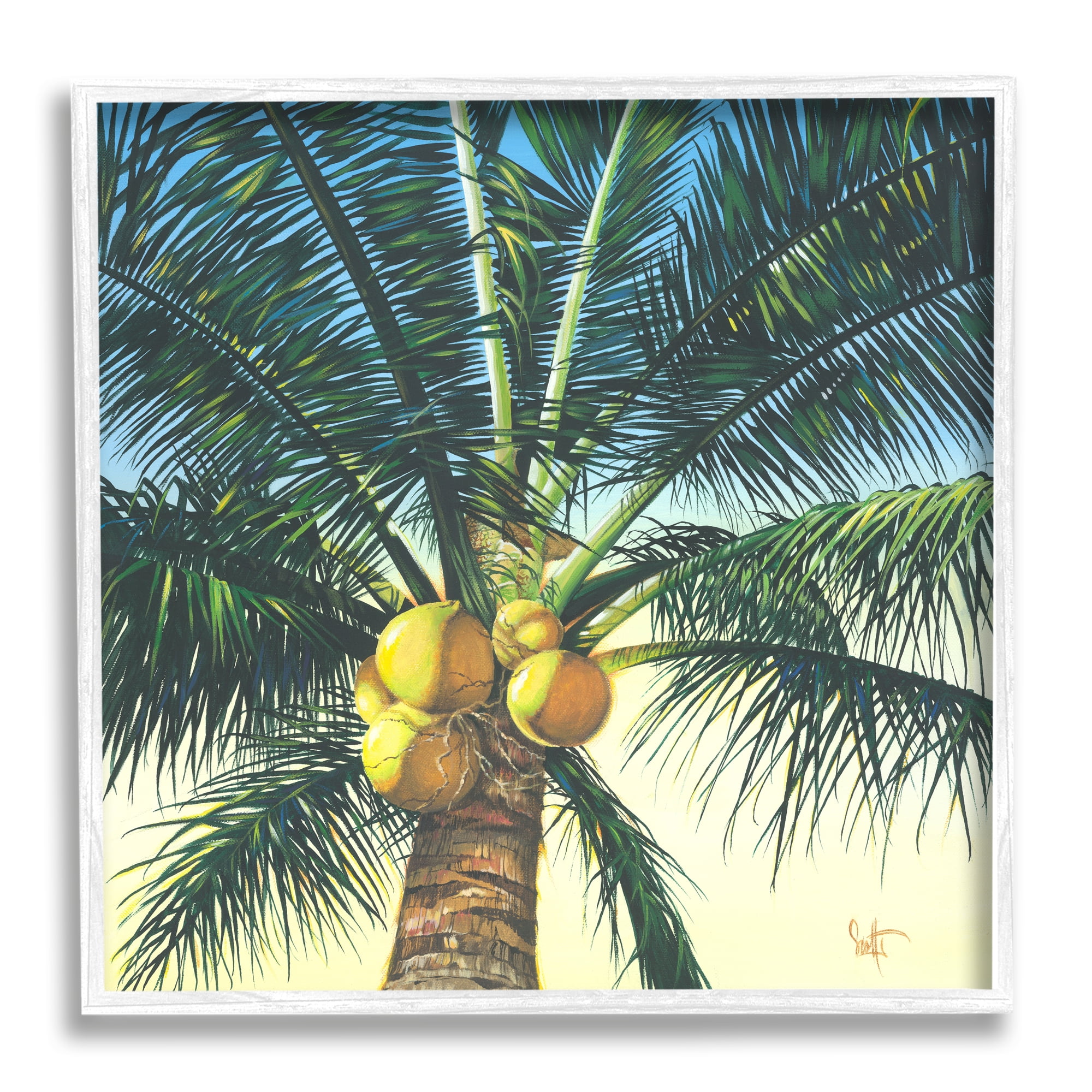 Stupell Industries Branching Out Palm Tree Botanical & Floral Painting White Framed Art Print Wall Art, 12 x 12