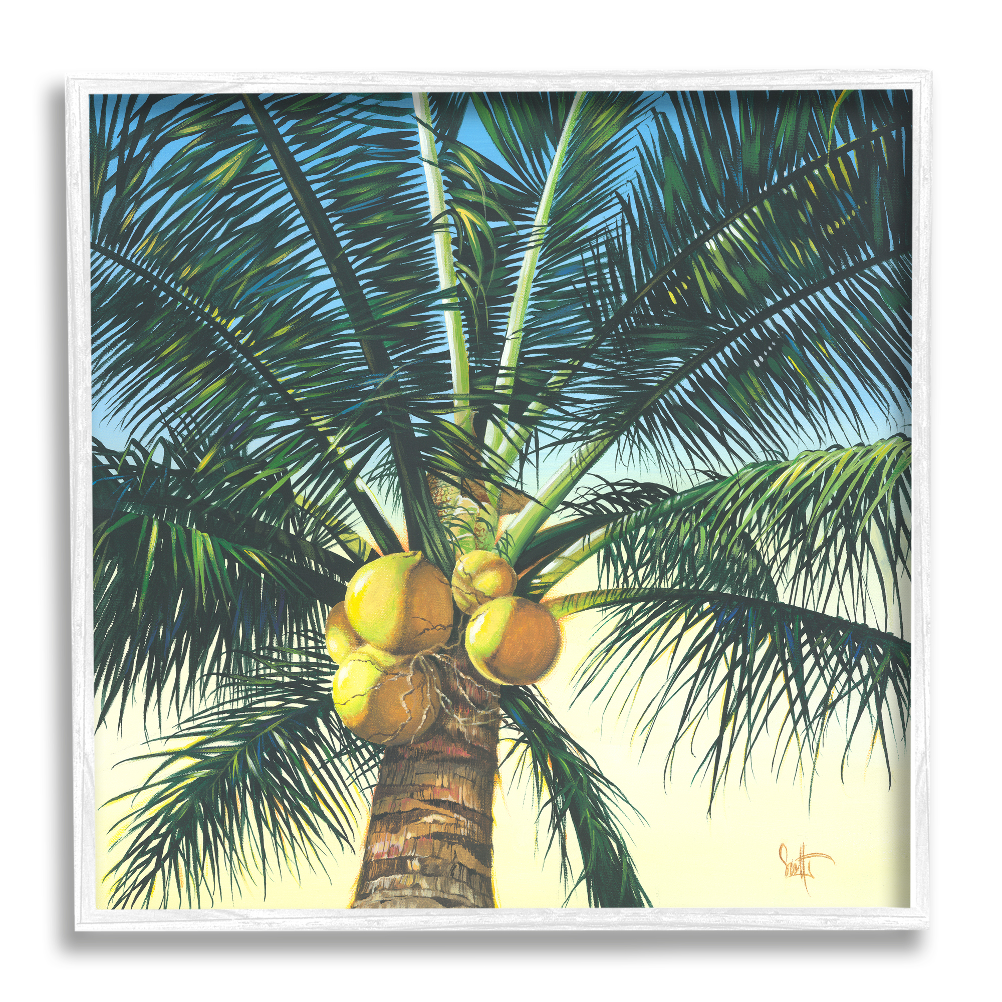 Stupell Industries Branching Out Palm Tree Botanical & Floral Painting White Framed Art Print Wall Art, 17 x 17