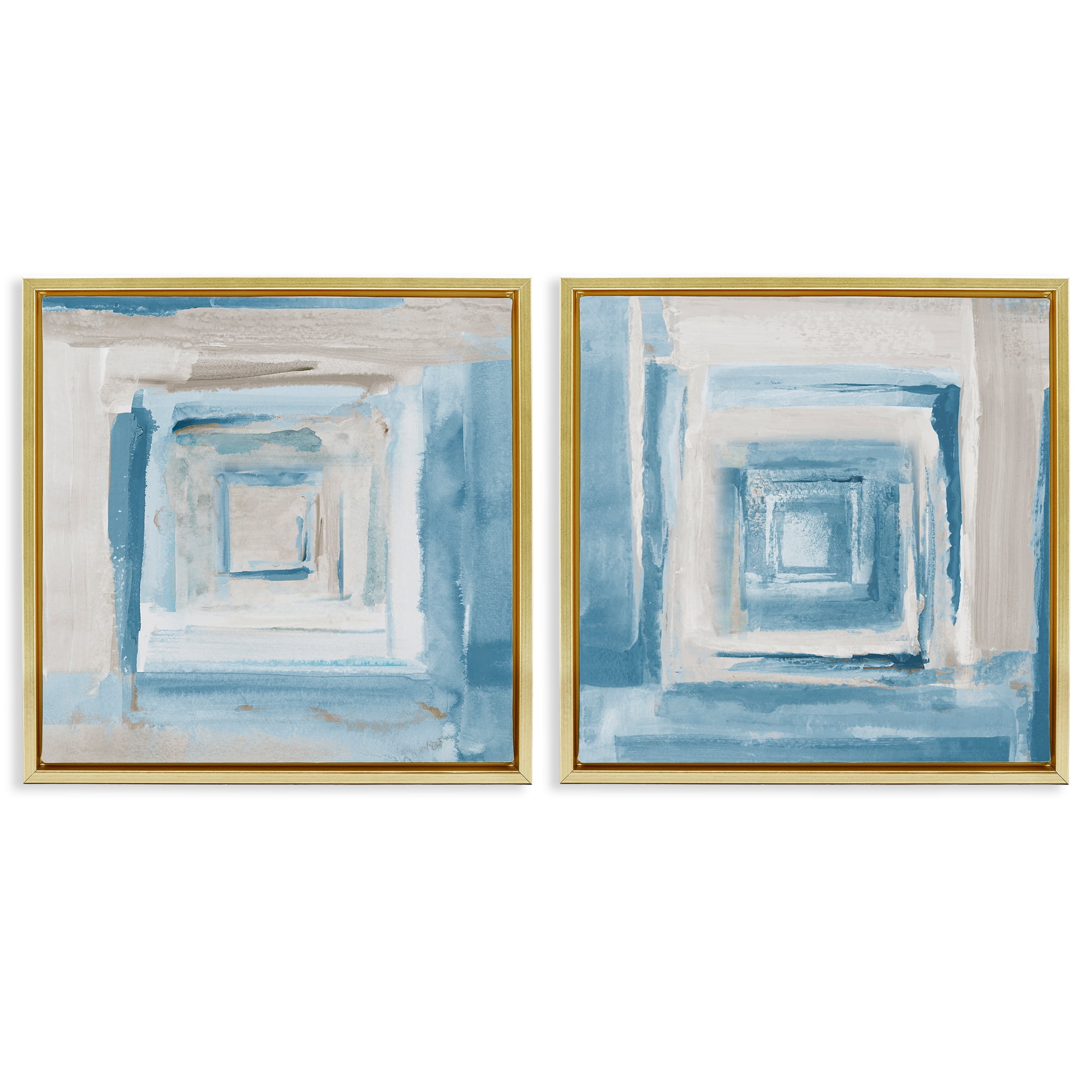 Stupell Industries Brand New Day Abstractions Abstract Painting Gold Floater Framed Canvas Art Print Wall Art, 25 x 25, Set of 2