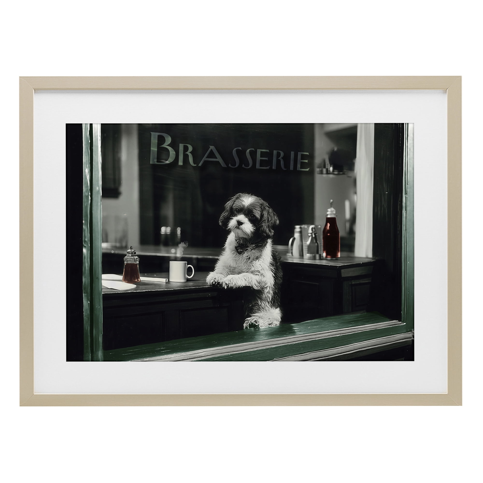 Stupell Industries Brasserie Vintage Dog in Window Birch Framed Print Under Glass, design by Annabelle Hall