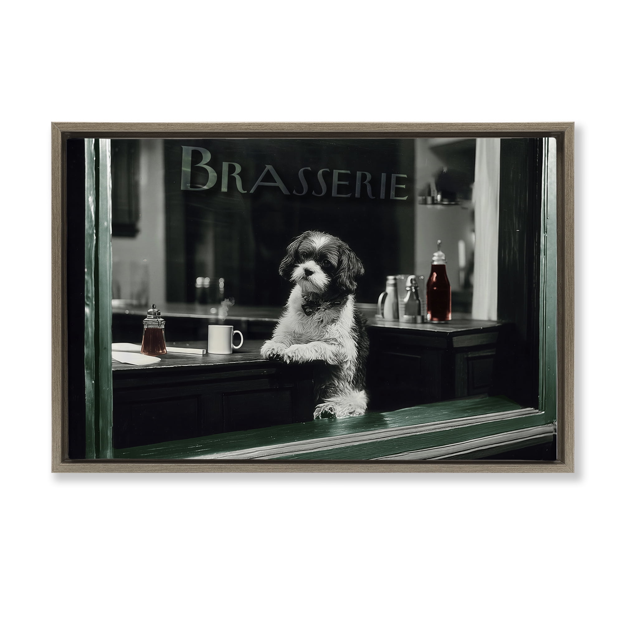 Stupell Industries Brasserie Vintage Dog in Window Brown Framed Floater Canvas Wall Art, design by Annabelle Hall