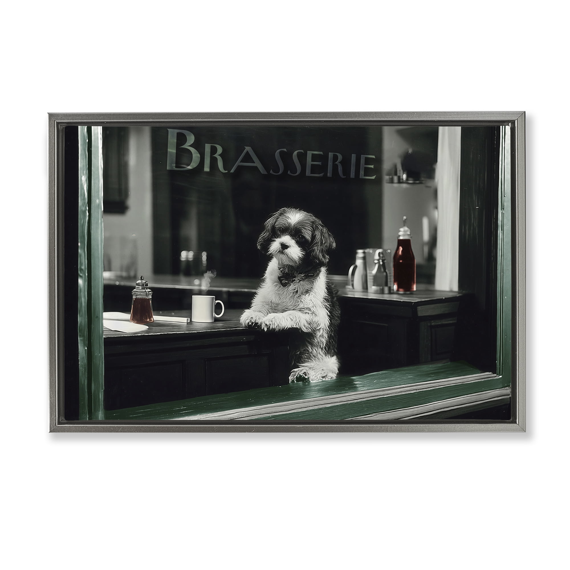 Stupell Industries Brasserie Vintage Dog in Window Gray Framed Floater Canvas Wall Art, design by Annabelle Hall