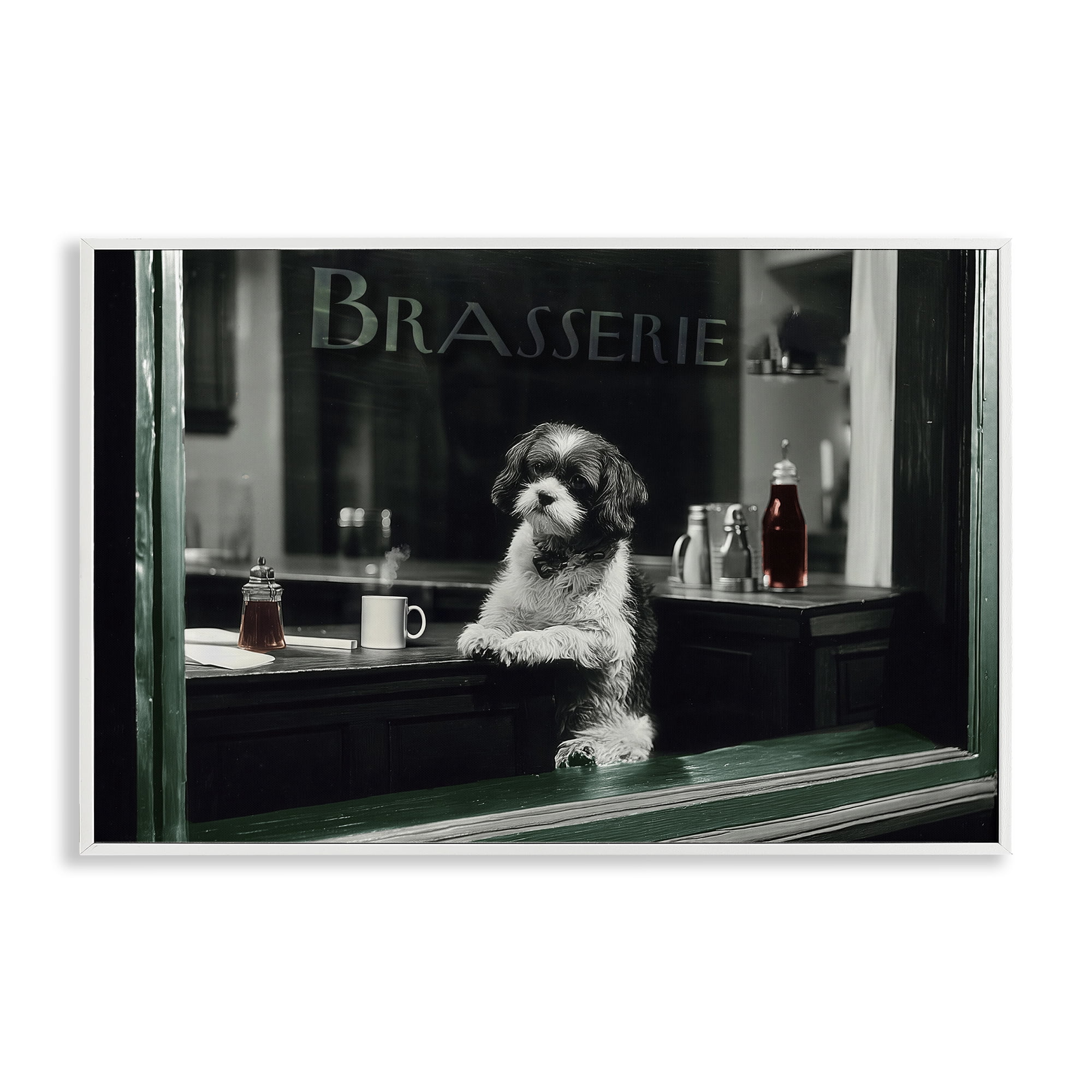 Stupell Industries Brasserie Vintage Dog in Window White Framed Giclee Art, design by Annabelle Hall