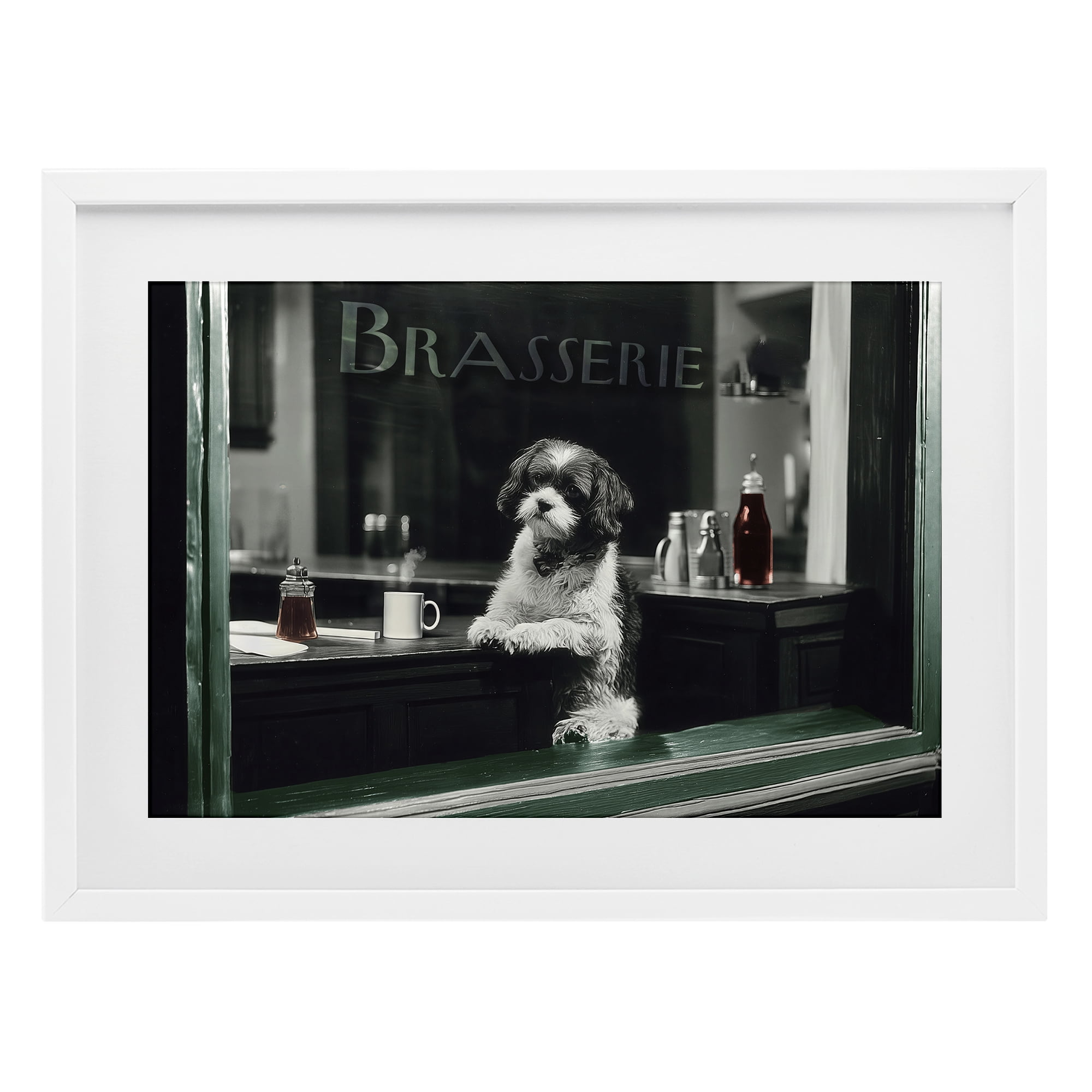 Stupell Industries Brasserie Vintage Dog in Window White Framed Print Under Glass, design by Annabelle Hall