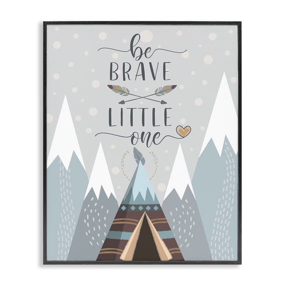 Stupell Industries Cottage Brave Little One Phrase Snow Mountain Range Teepee Black Framed Giclee Art, 11 x 14, by AE Design