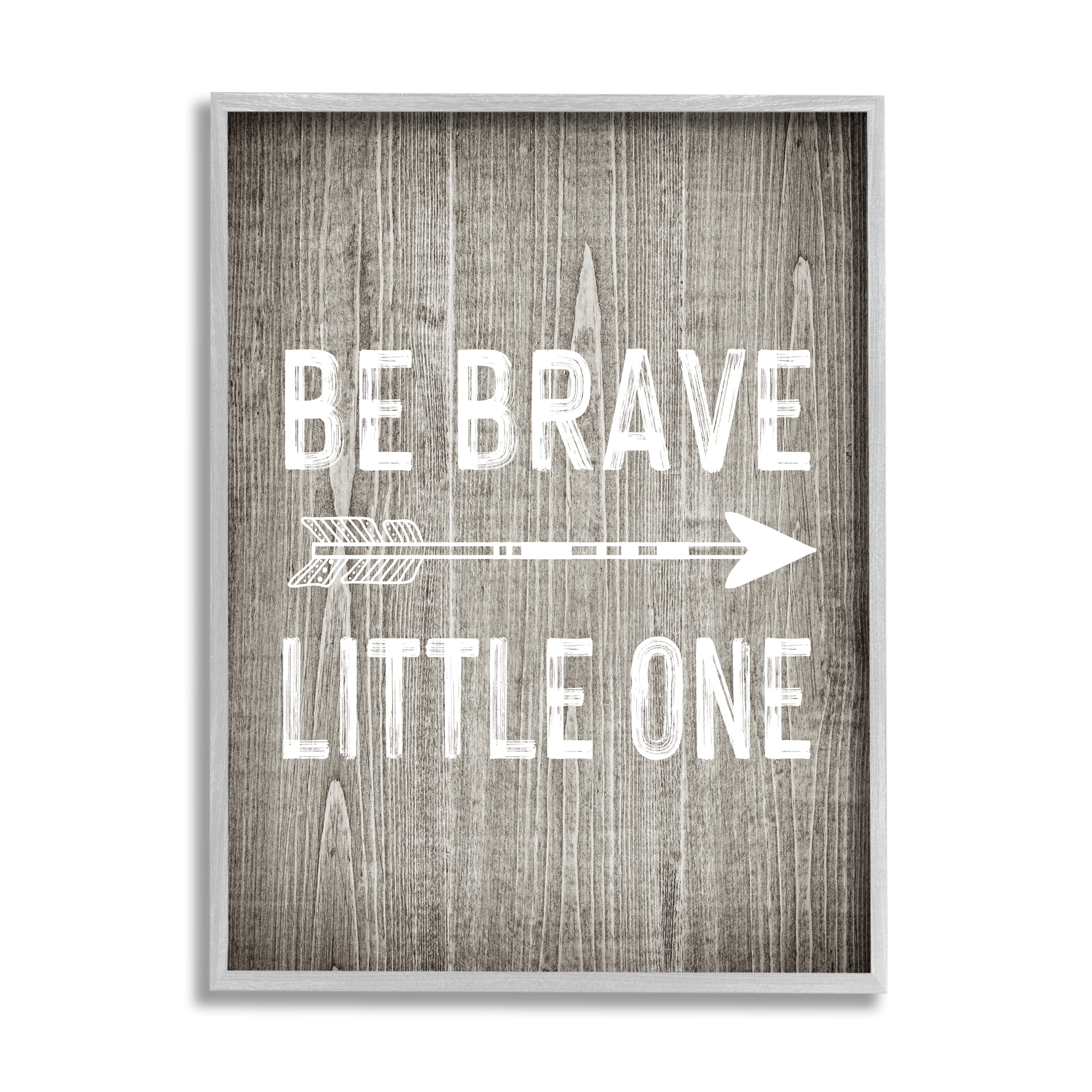 Stupell Industries Be Brave Little One Rustic Adventure Sentiment Grain Pattern Modern Painting Gray Framed Art Print Wall Art, 24 x 30, Design by Ashley Calhoun