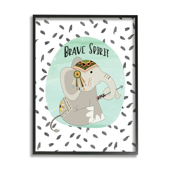 Stupell Industries Brave Spirit Tribal Elephant Graphic Art Black Framed Art Print Wall Art, 24x30, by Jo Moulton