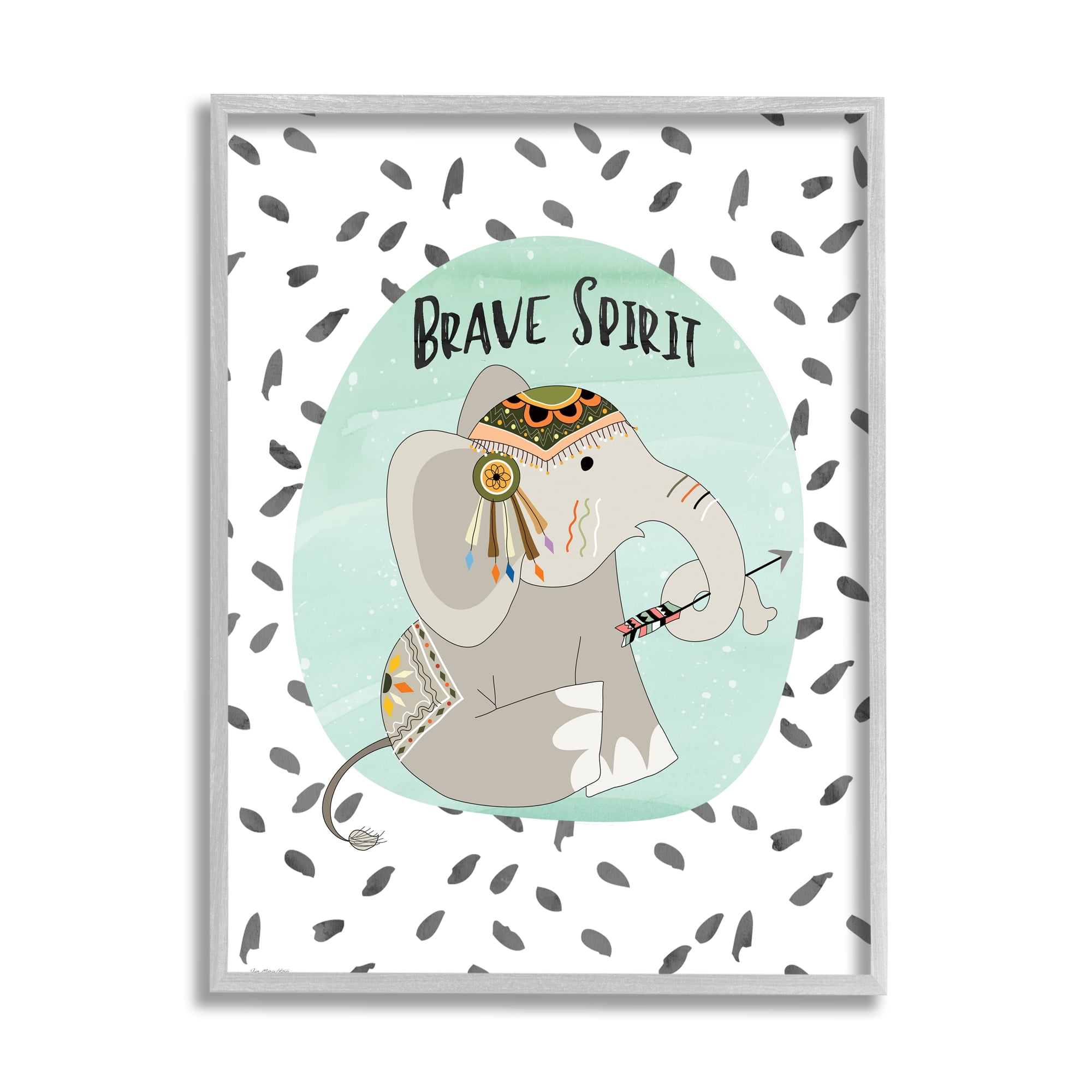 Stupell Industries Brave Spirit Tribal Elephant Graphic Art Gray Framed Art Print Wall Art, 24x30, by Jo Moulton