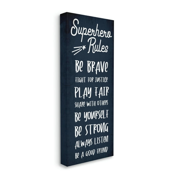 Stupell Industries Brave Superhero Rules Kid's Blue Motivational List, 10 x 24, Designed by Daphne Polselli
