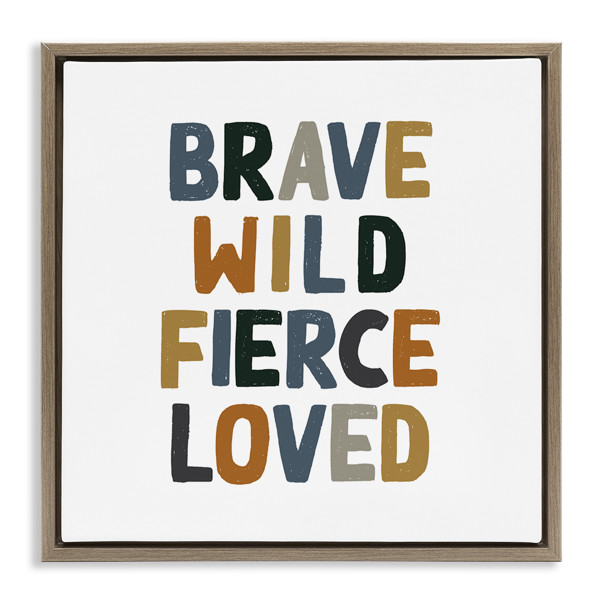 Stupell Industries Brave Wild Fierce Inspirational Inspirational Painting Brown Floater Framed Canvas Art Print Wall Art, 25 x 25