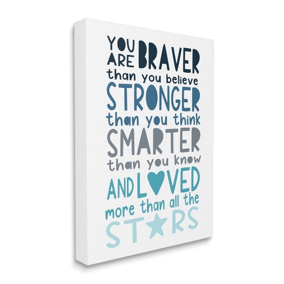 Stupell Industries Braver Stronger Smarter and Love Phrase Blue Typography,36 x 48,Designed by Elizabeth Tyndall