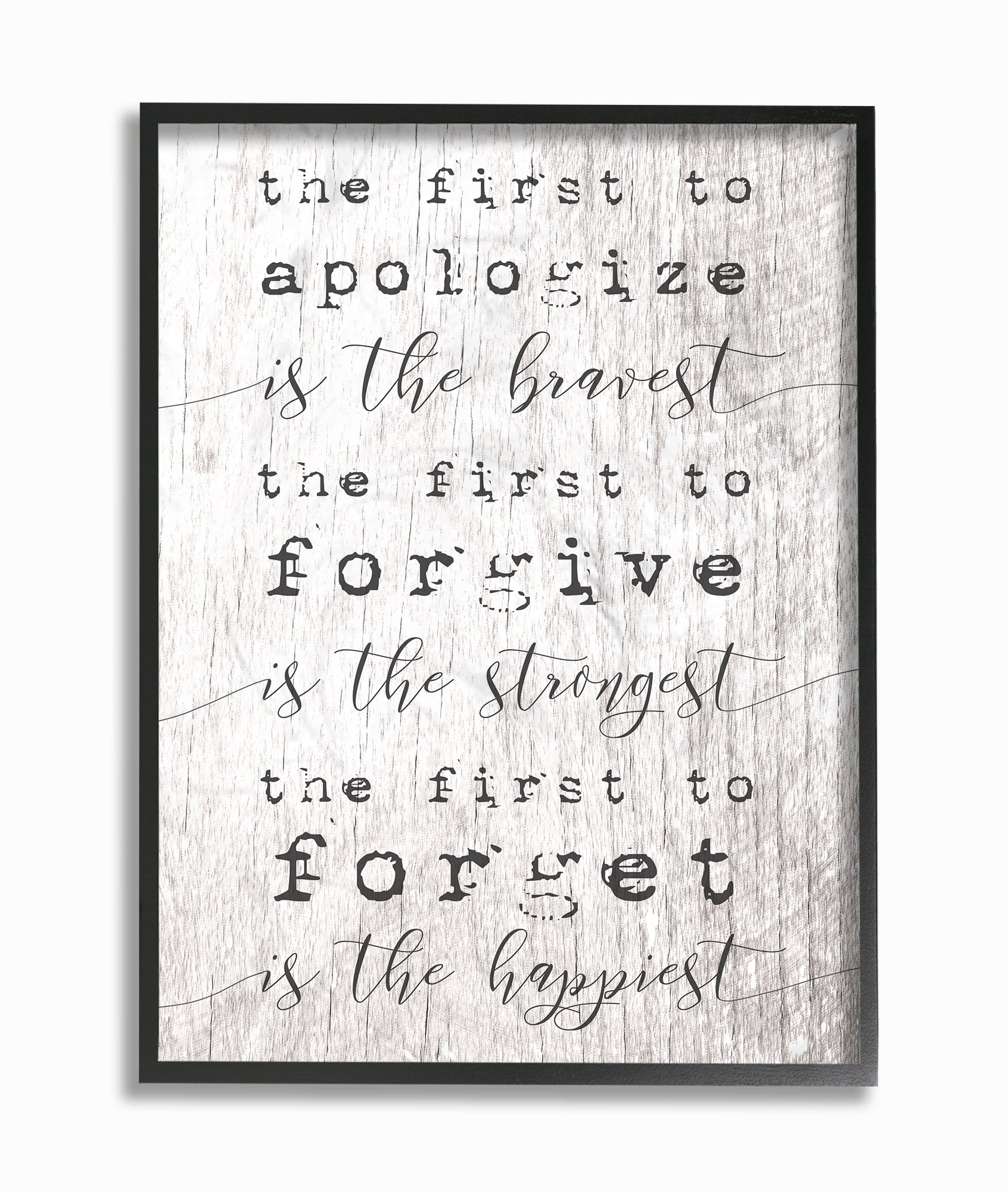 Stupell Industries Bravest Strongest Happiest Virtues Typography Typography Painting Black Framed Art Print Wall Art, 16 x 20