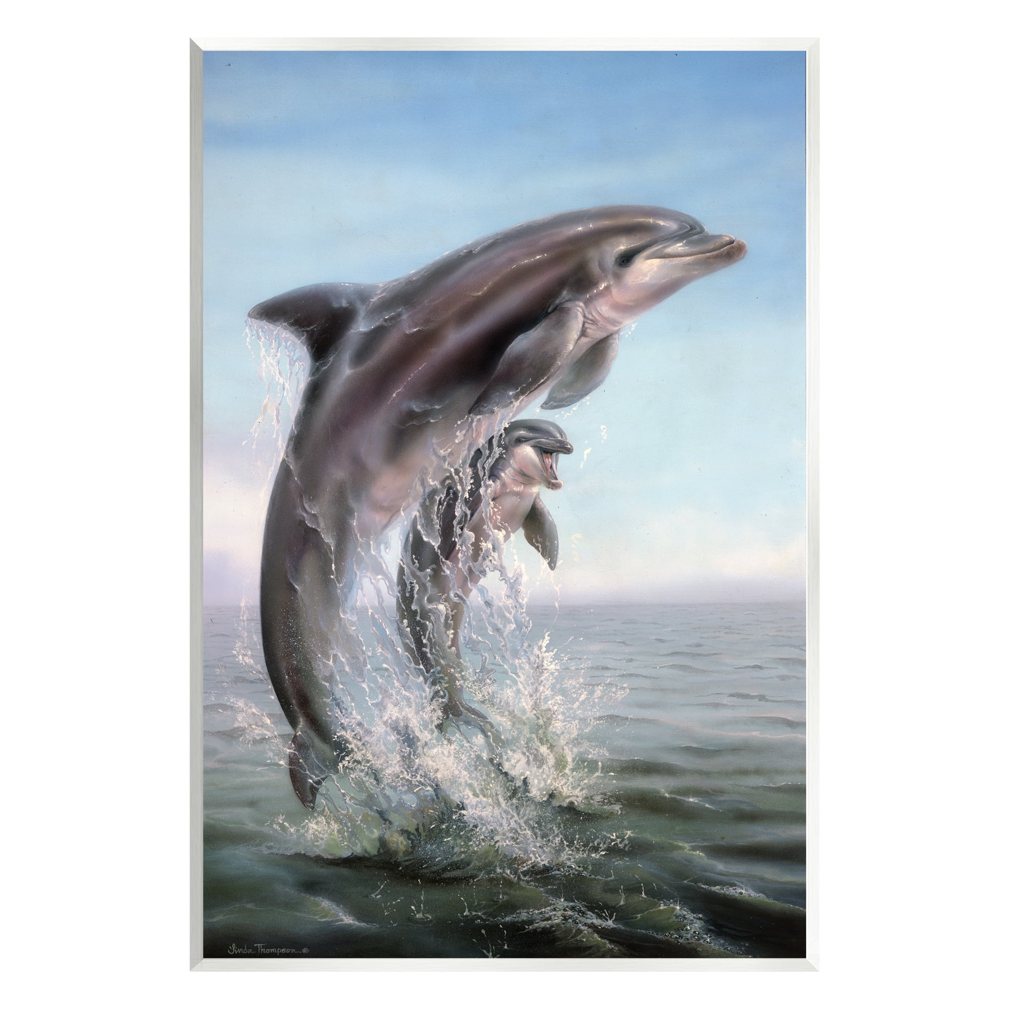 Stupell Industries Breaching Dolphins Water Splash Coastal Painting Unframed Art Print Wall Art