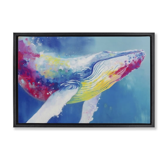 Stupell Industries Contemporary Breaching Humpback Whale Black Floating Frame Canvas Art, 31 x 21, by Chromatic Storm Studio