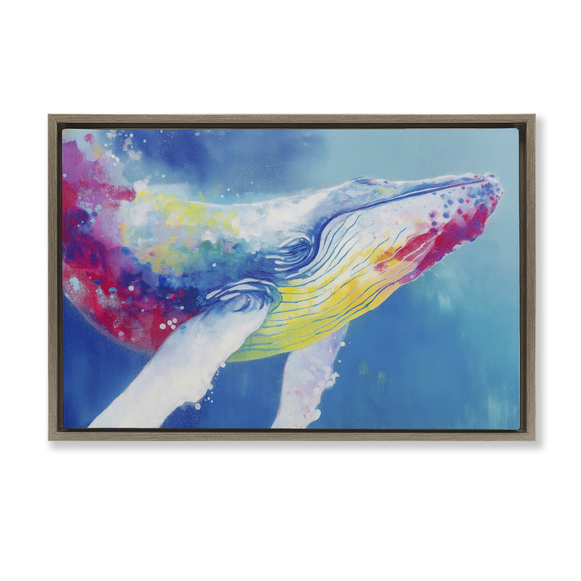 Stupell Industries Breaching Humpback Whale Brown Framed Floater Canvas Wall Art, design by Chromatic Storm Studio