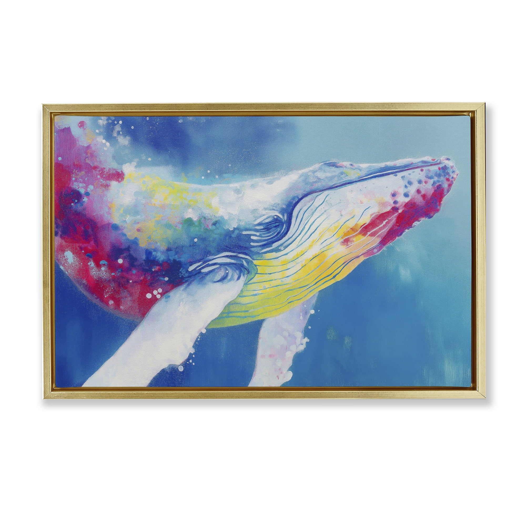 Stupell Industries Breaching Humpback Whale Gold Framed Floater Canvas Wall Art, design by Chromatic Storm Studio