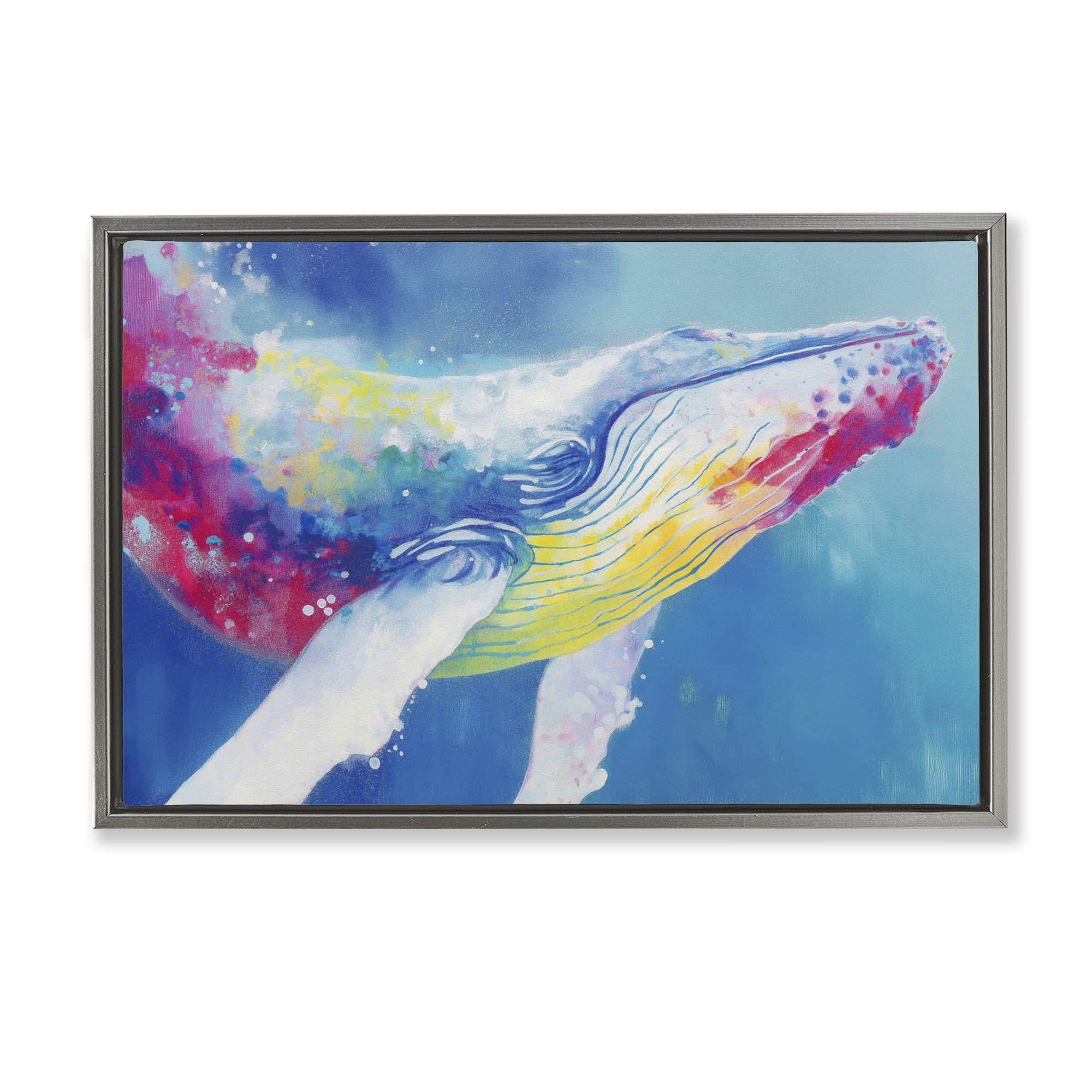 Stupell Industries Breaching Humpback Whale Gray Framed Floater Canvas Wall Art, design by Chromatic Storm Studio