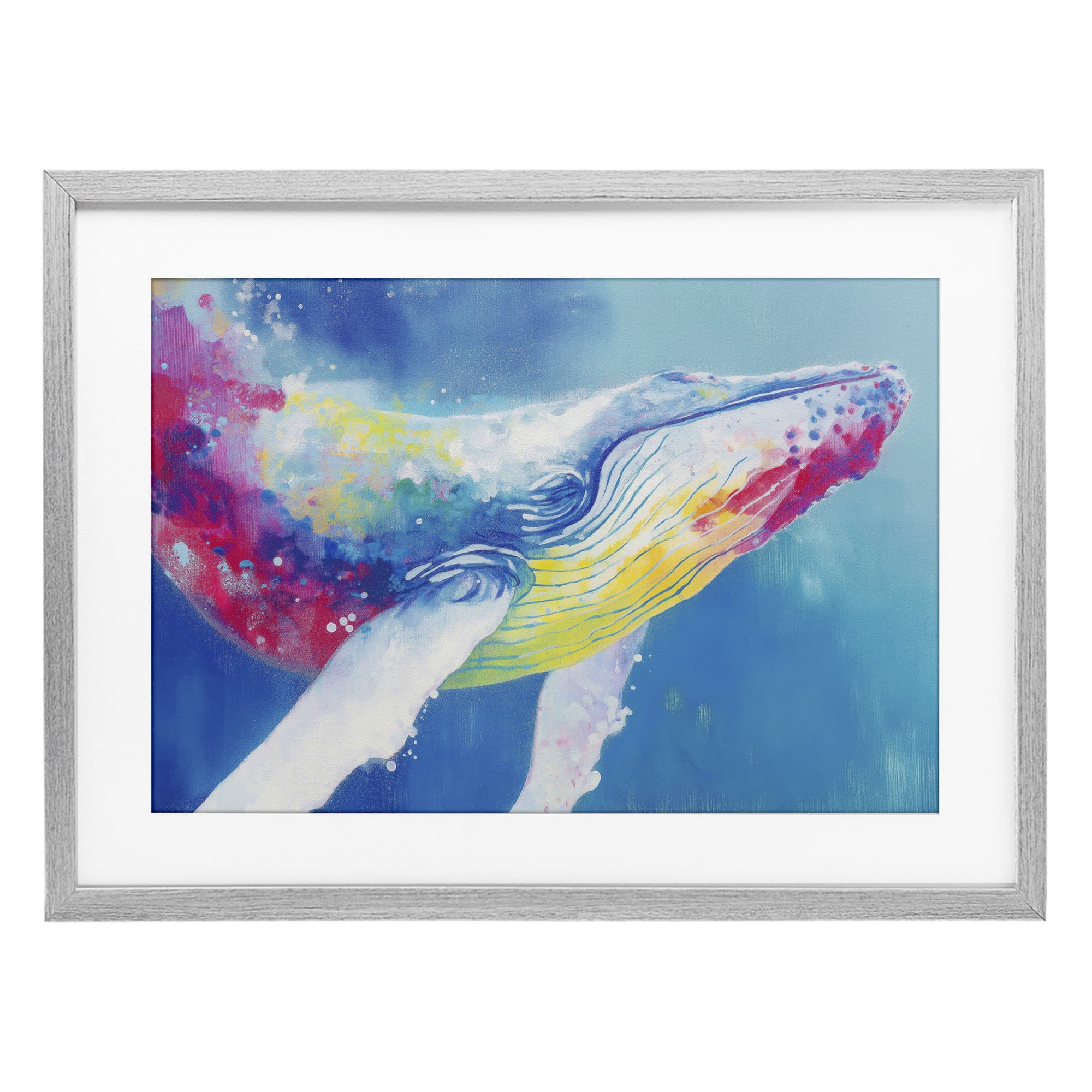 Stupell Industries Breaching Humpback Whale Gray Framed Print Under Glass, design by Chromatic Storm Studio