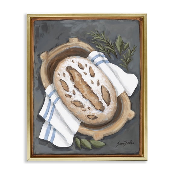 Stupell Industries Bread Baking Basket Food & Beverage Painting Gold Floater Framed Canvas Art Print Wall Art, 17 x 21