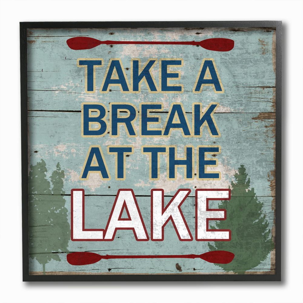 Stupell Industries Break At The Lake Country Home Wood Textured Word Design Framed Giclee Texturized Art by Sheldon Lewis