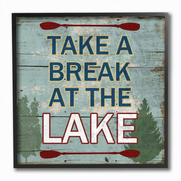 Stupell Industries Break At The Lake Country Home Wood Textured Word Design Framed Giclee Texturized Art by Sheldon Lewis