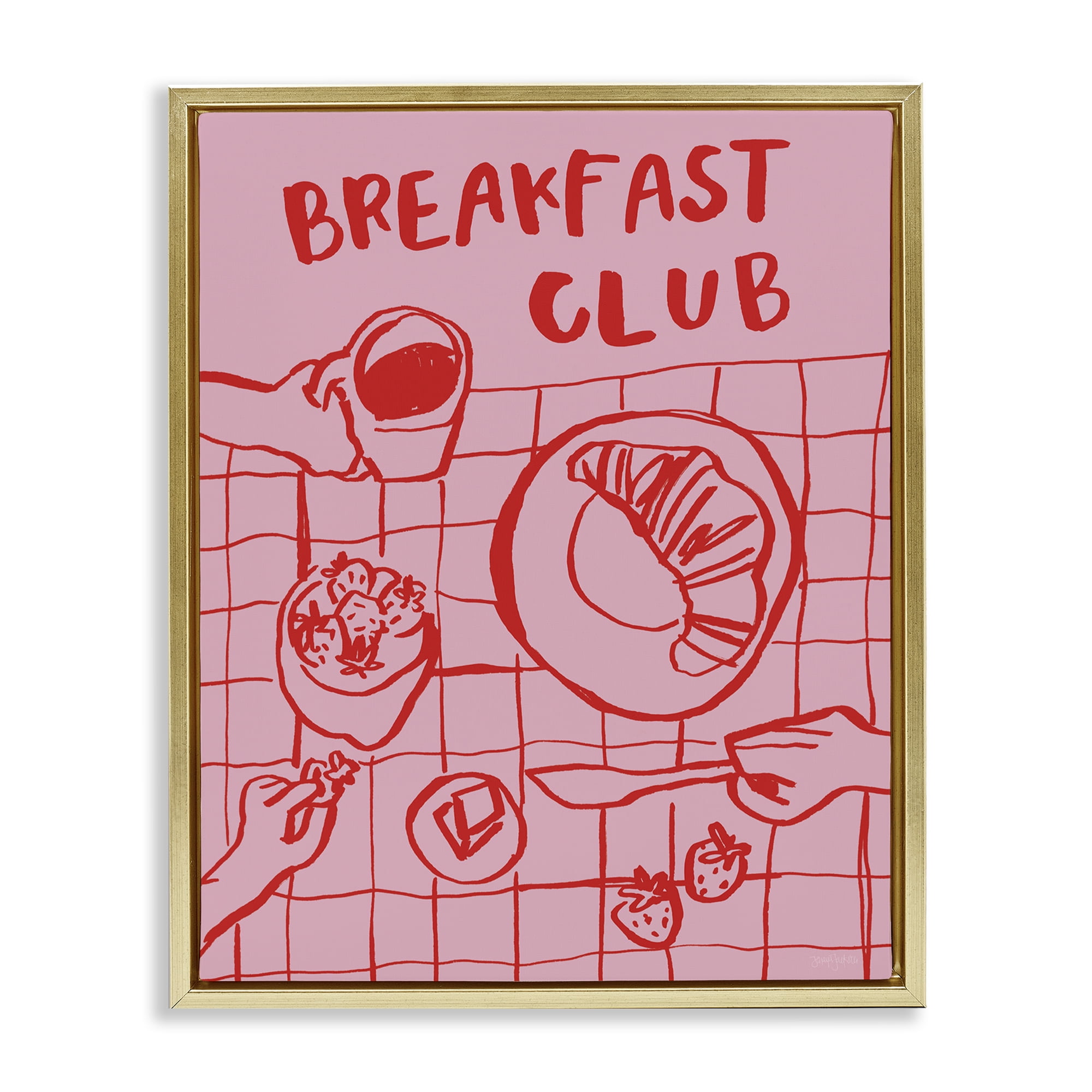 Stupell Industries Breakfast Club Doodles Gold Framed Floater Canvas Wall Art, design by Jenaya Jackson