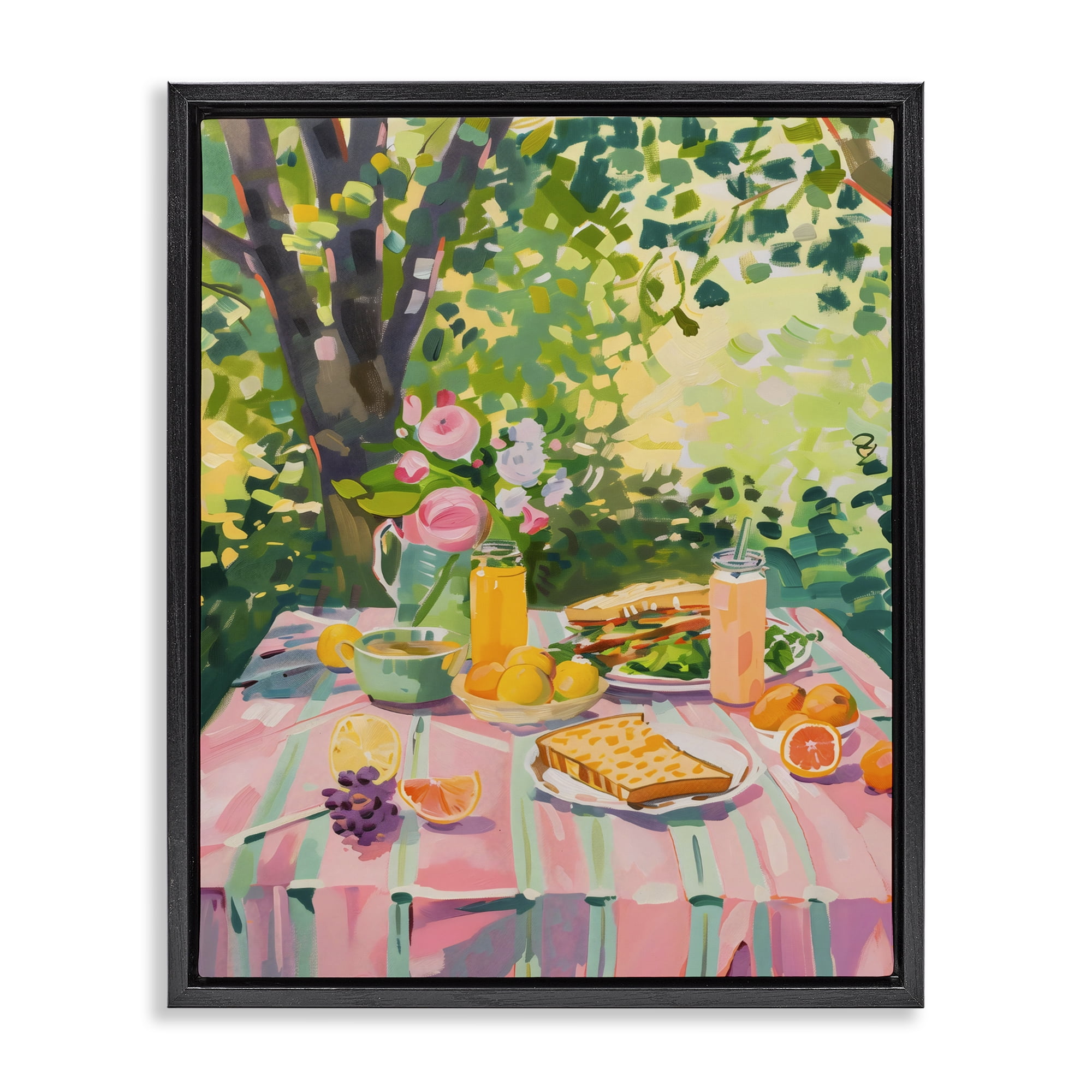 Stupell Industries Breakfast Picnic in Garden Black Framed Floater Canvas Wall Art, design by The Prints Vibe