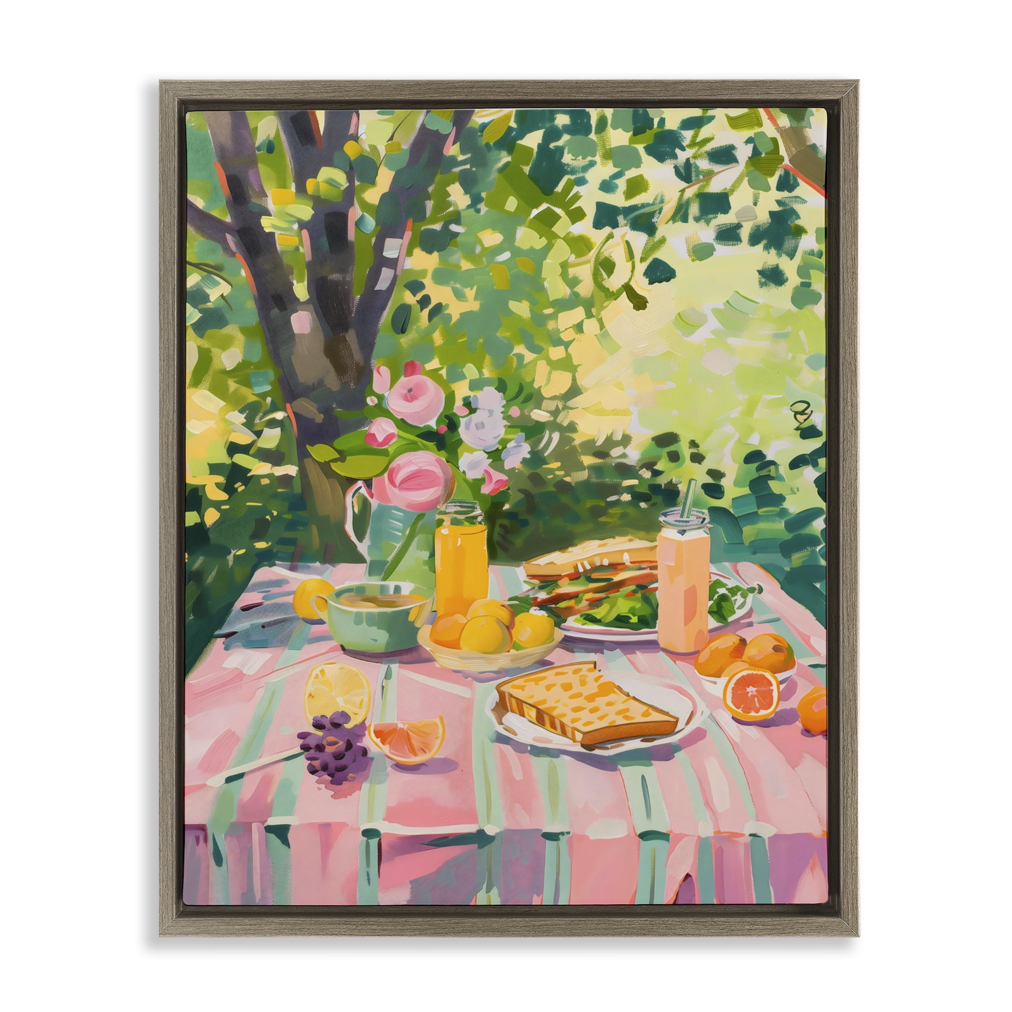 Stupell Industries Breakfast Picnic in Garden Brown Framed Floater Canvas Wall Art, design by The Prints Vibe