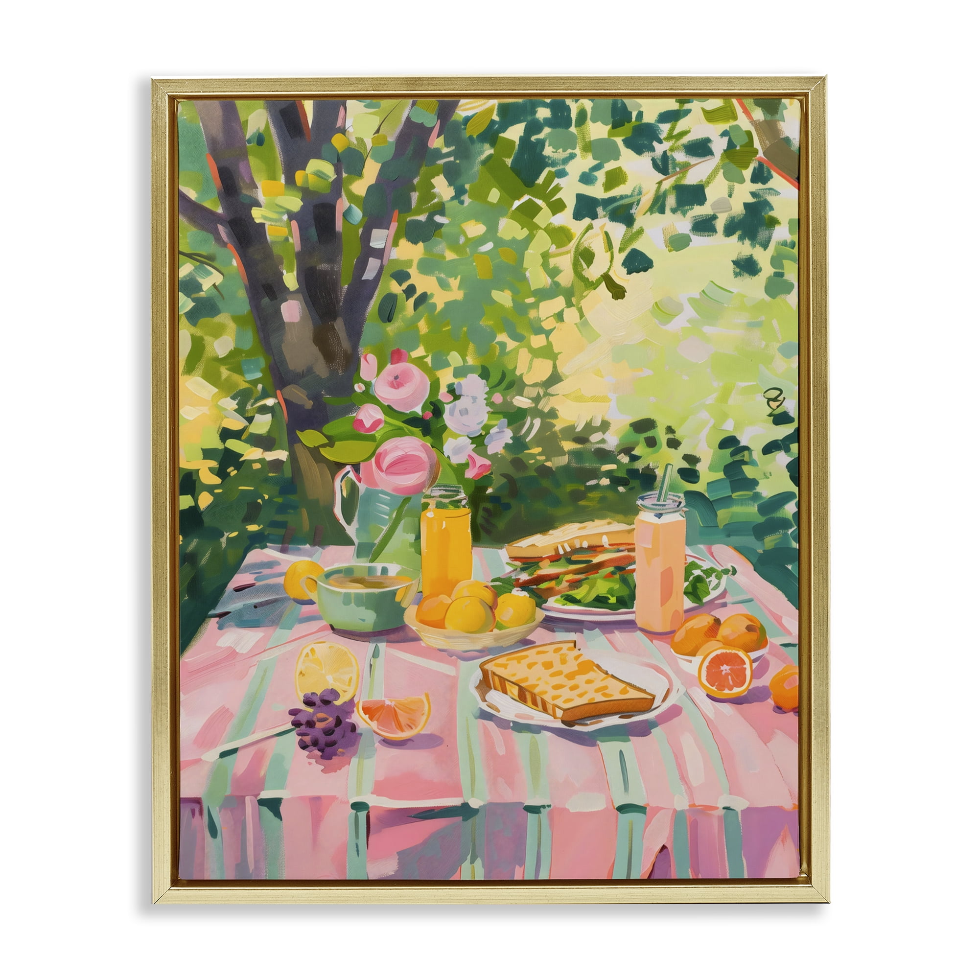 Stupell Industries Breakfast Picnic in Garden Gold Framed Floater Canvas Wall Art, design by The Prints Vibe