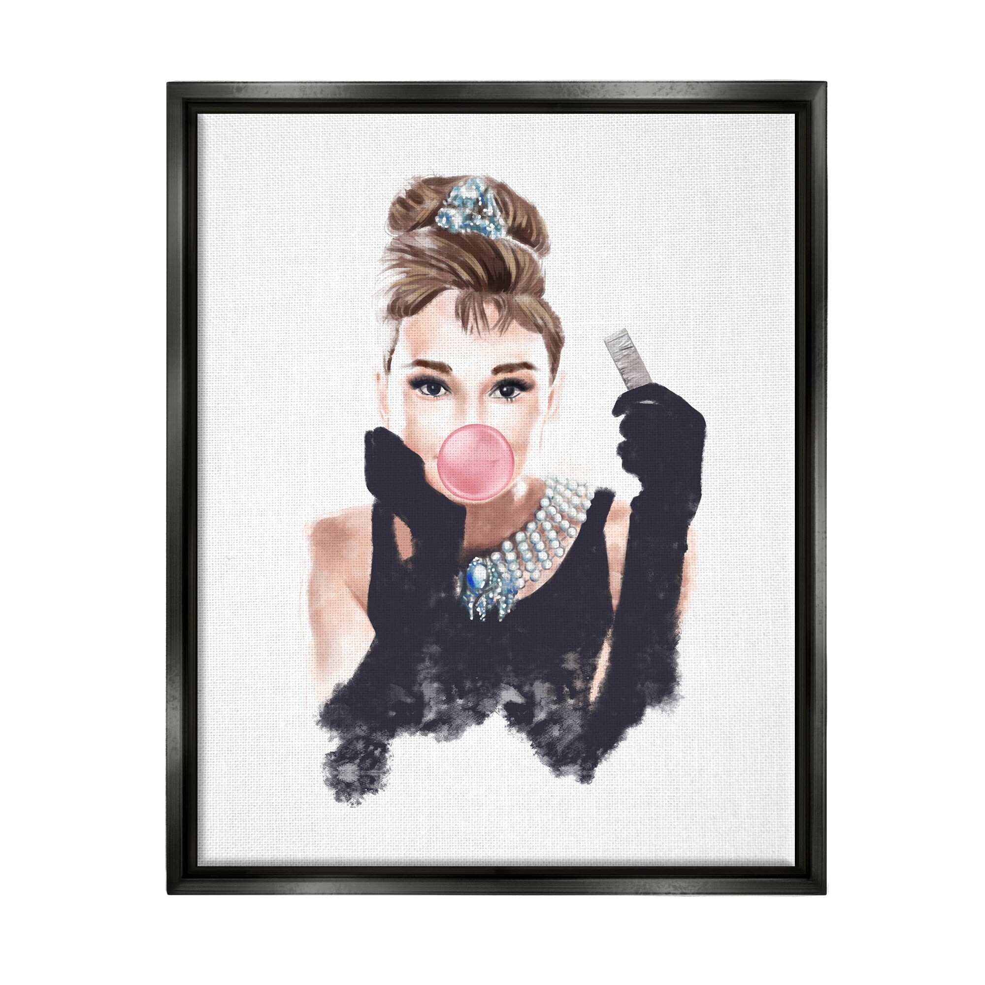 Stupell Industries Breakfast at Bubblegum Famous Fashion Icon Portrait Jet Black Framed Floating Canvas Wall Art, 24x30, by Ziwei Li