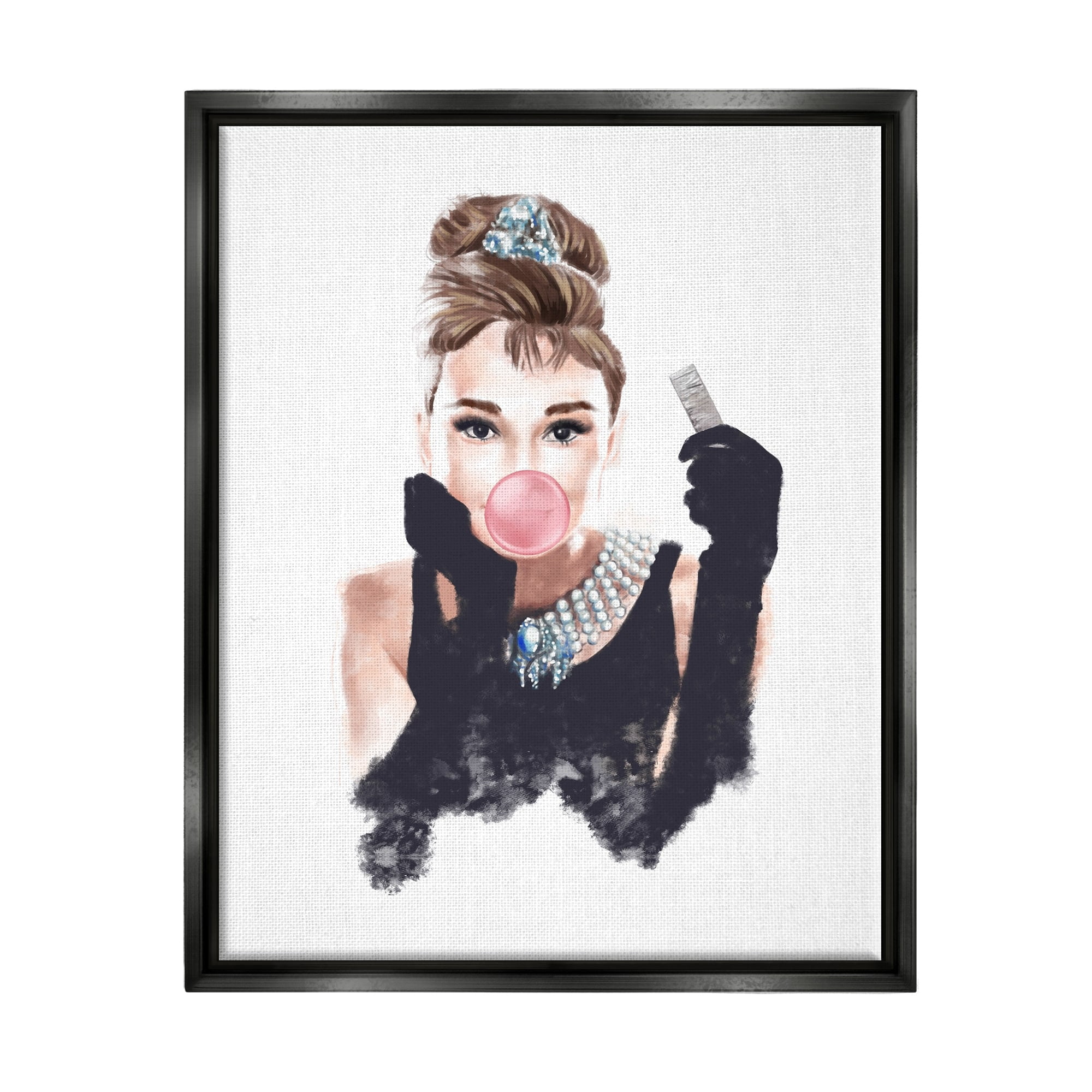 Stupell Industries Breakfast at Bubblegum Famous Fashion Icon Portrait Luster Gray Framed Floating Canvas Wall Art, 16x20, by Ziwei Li