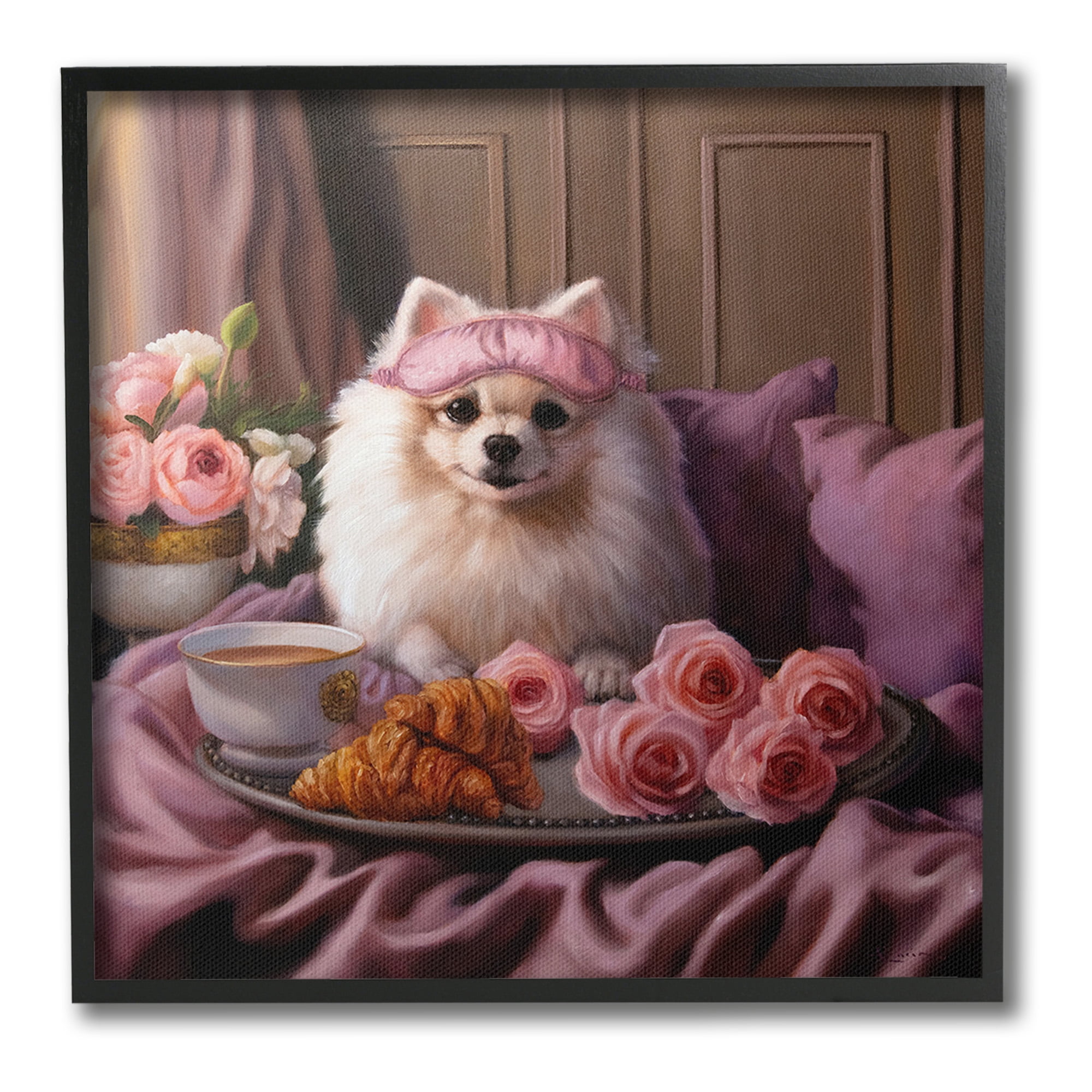 Stupell Industries Breakfast in Bed Dog Animals & Insects Painting Black Framed Art Print Wall Art, 24 x 24