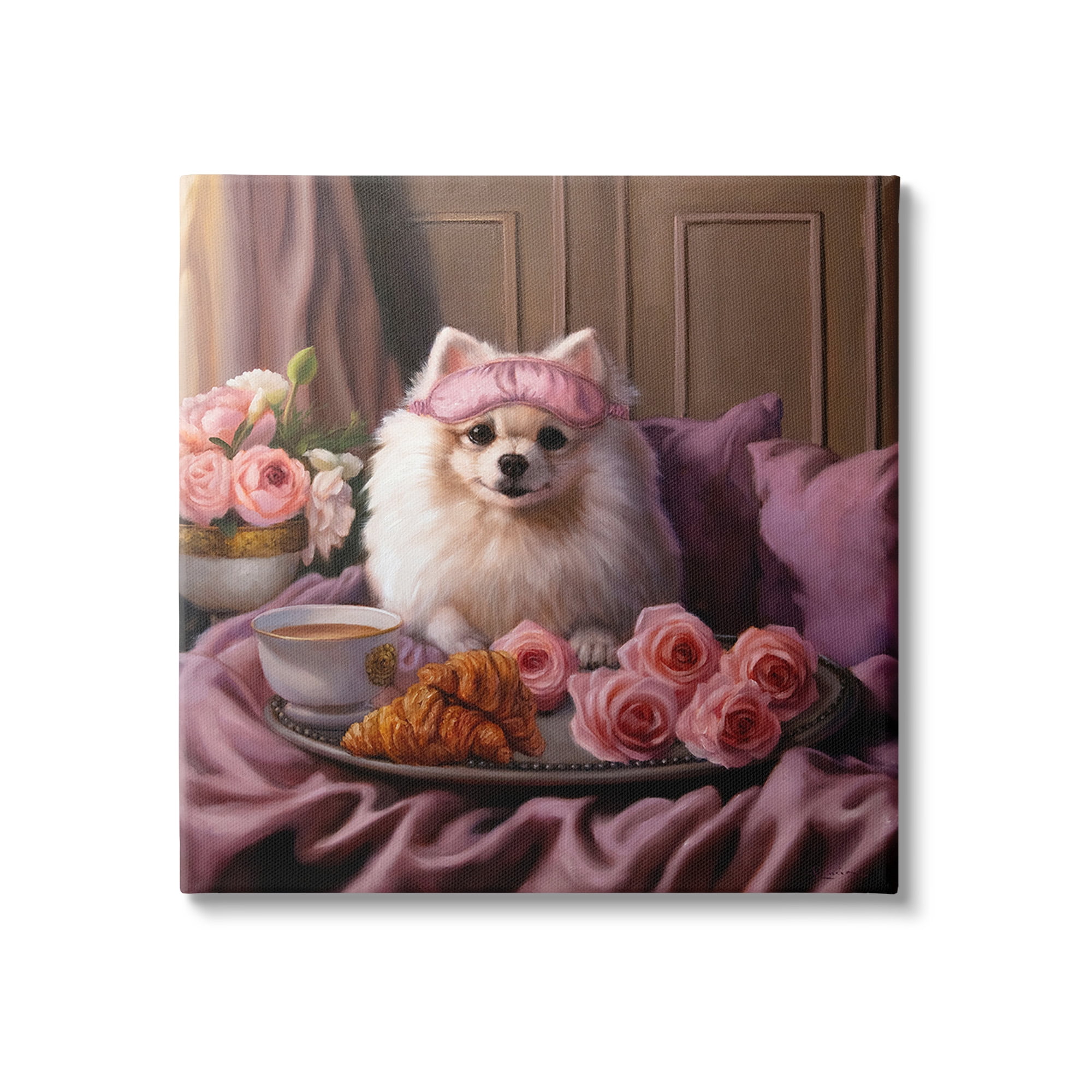 Stupell Industries Breakfast in Bed Dog Animals & Insects Painting Gallery Wrapped Canvas Art Print Wall Art, 17 x 17