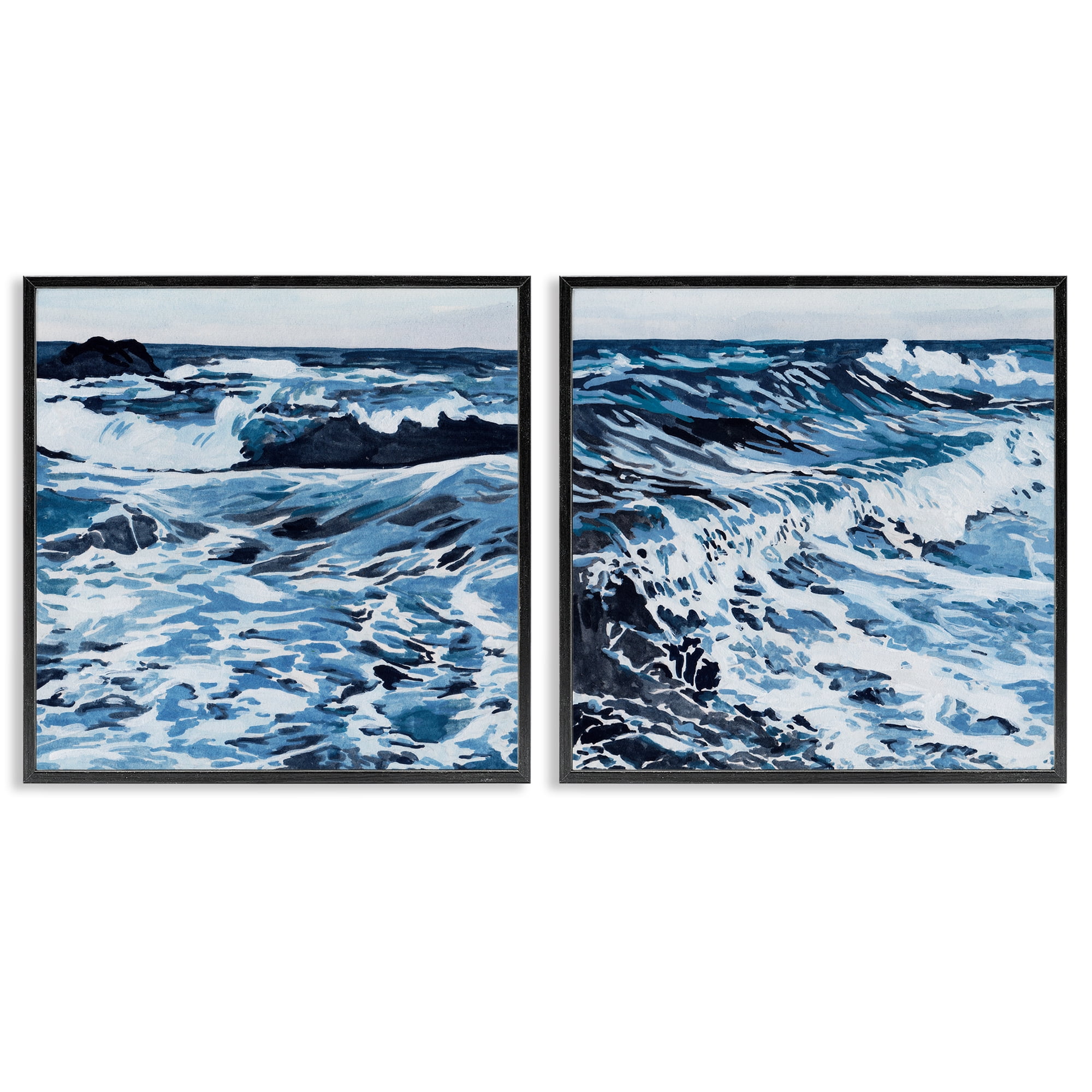 Stupell Industries Breaking Ocean Waves Nautical & Beach Painting Black Framed Art Print Wall Art, 24 x 24, Set of 2