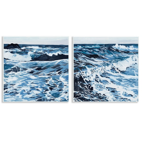 Stupell Industries Breaking Ocean Waves Nautical & Beach Painting Unframed Art Print Wall Art, 12 x 12, Set of 2
