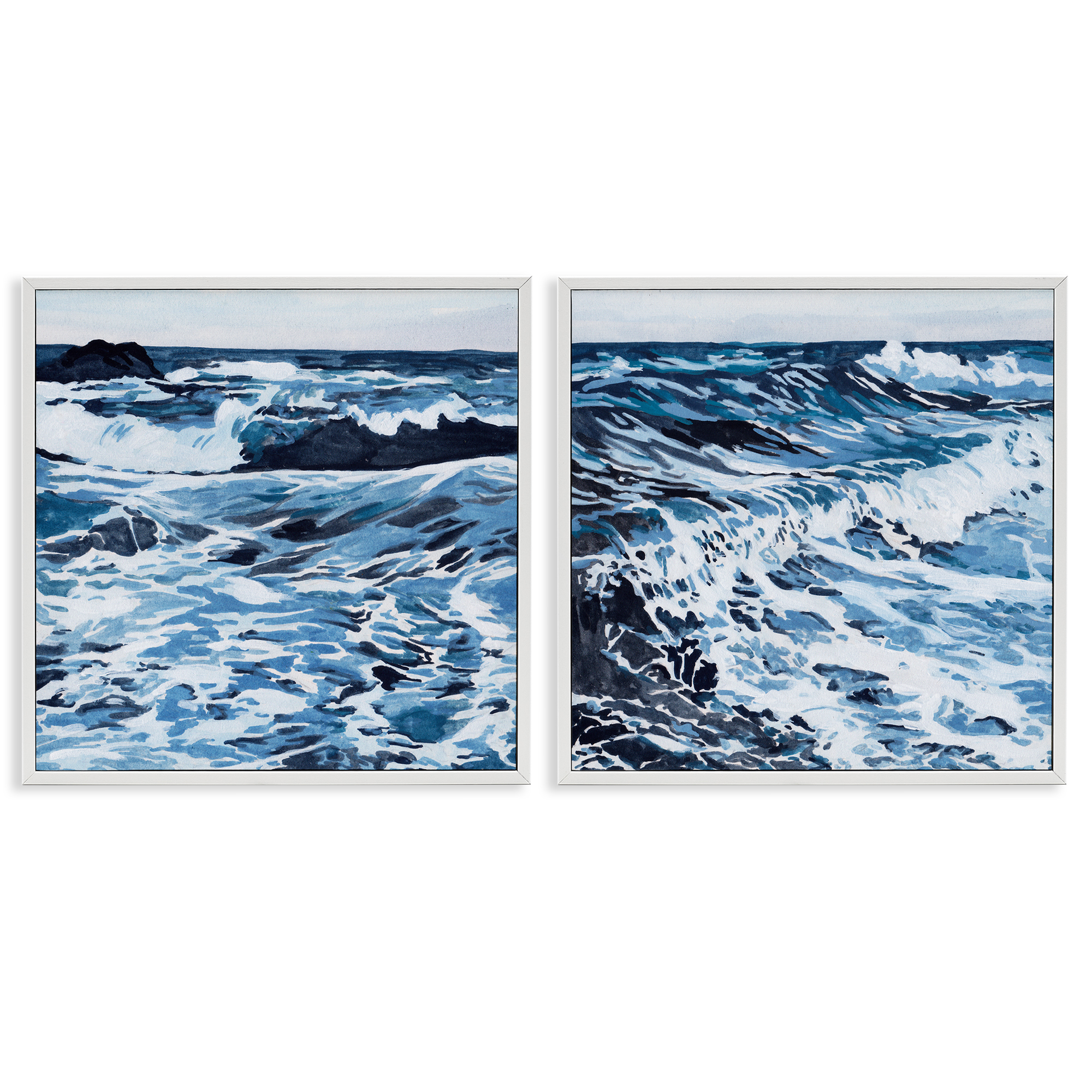 Stupell Industries Breaking Ocean Waves Nautical & Beach Painting White Framed Art Print Wall Art, 12 x 12, Set of 2