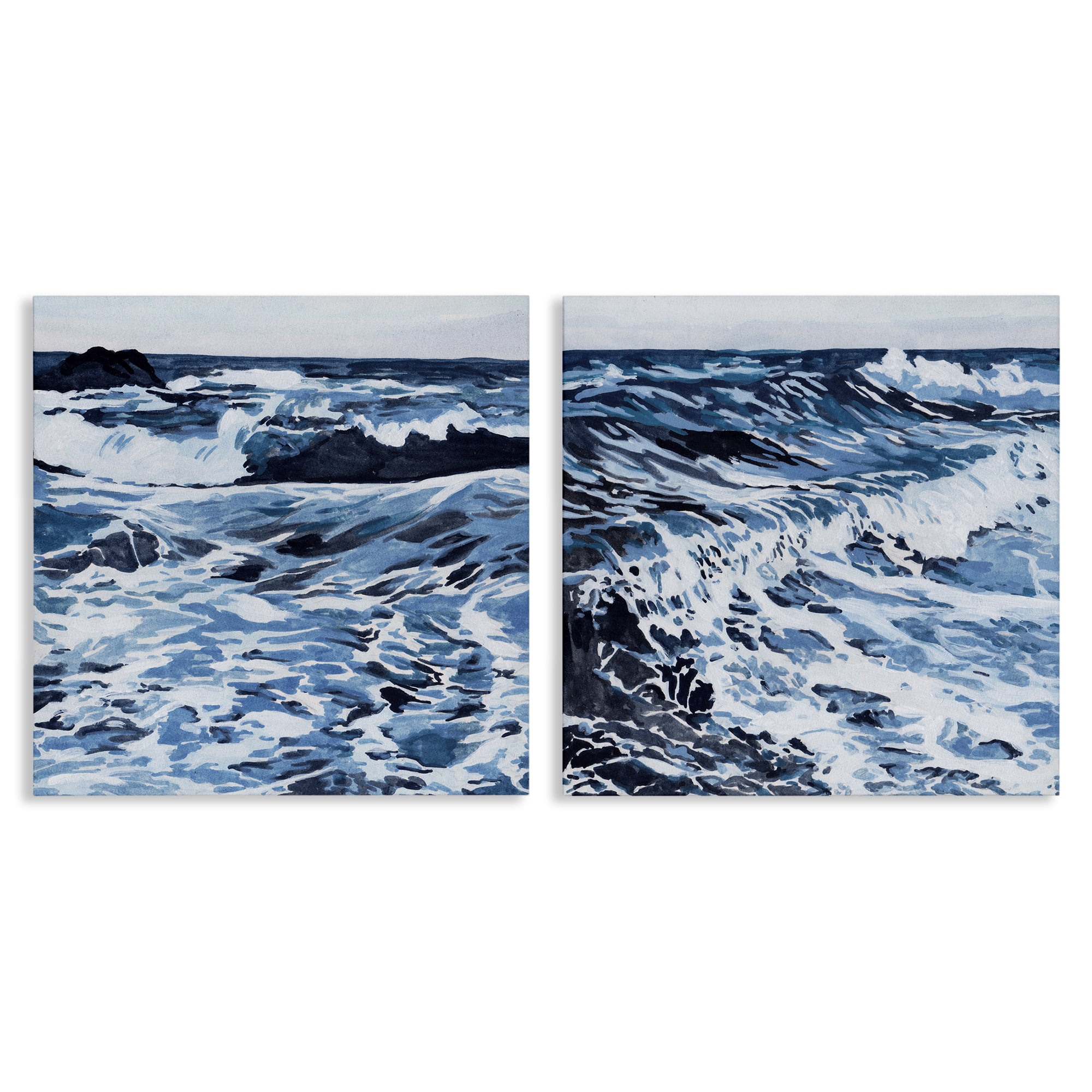 Stupell Industries Breaking Ocean Waves Nautical & Beach Painting Wrapped Canvas Art Print Wall Art, 24 x 24, Set of 2