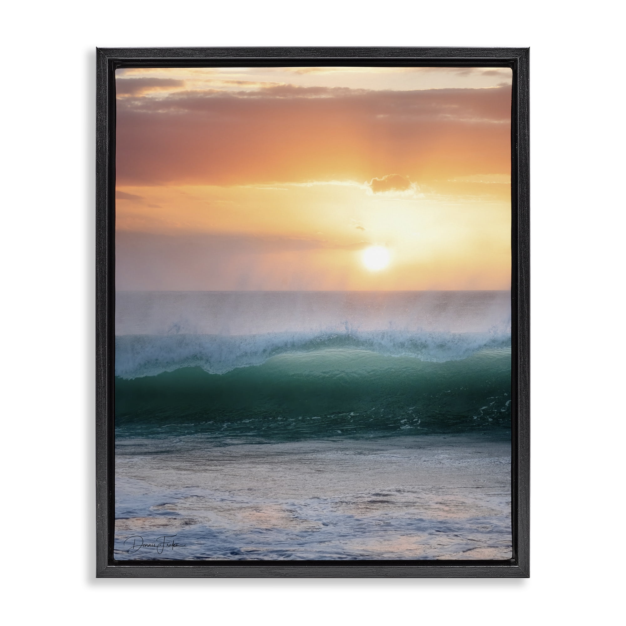 Stupell Industries Breaking Sea Wave Coastal Photography Black Floater Framed Canvas Art Print Wall Art, 17 x 21