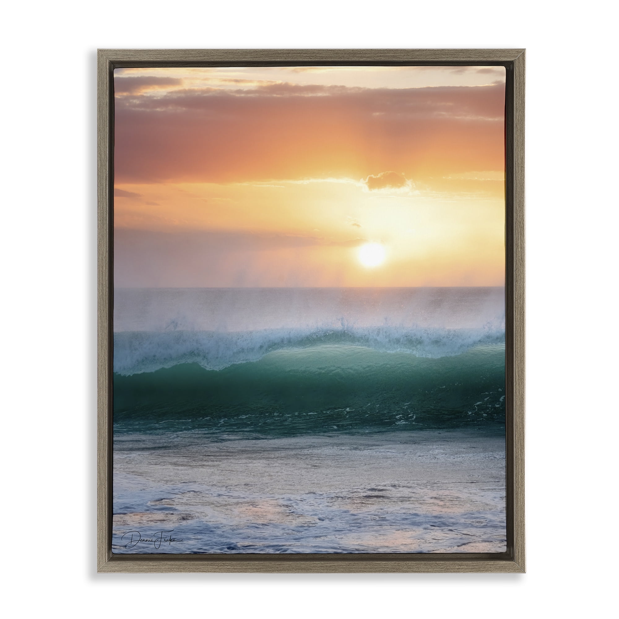Stupell Industries Breaking Sea Wave Coastal Photography Brown Floater Framed Canvas Art Print Wall Art, 25 x 31
