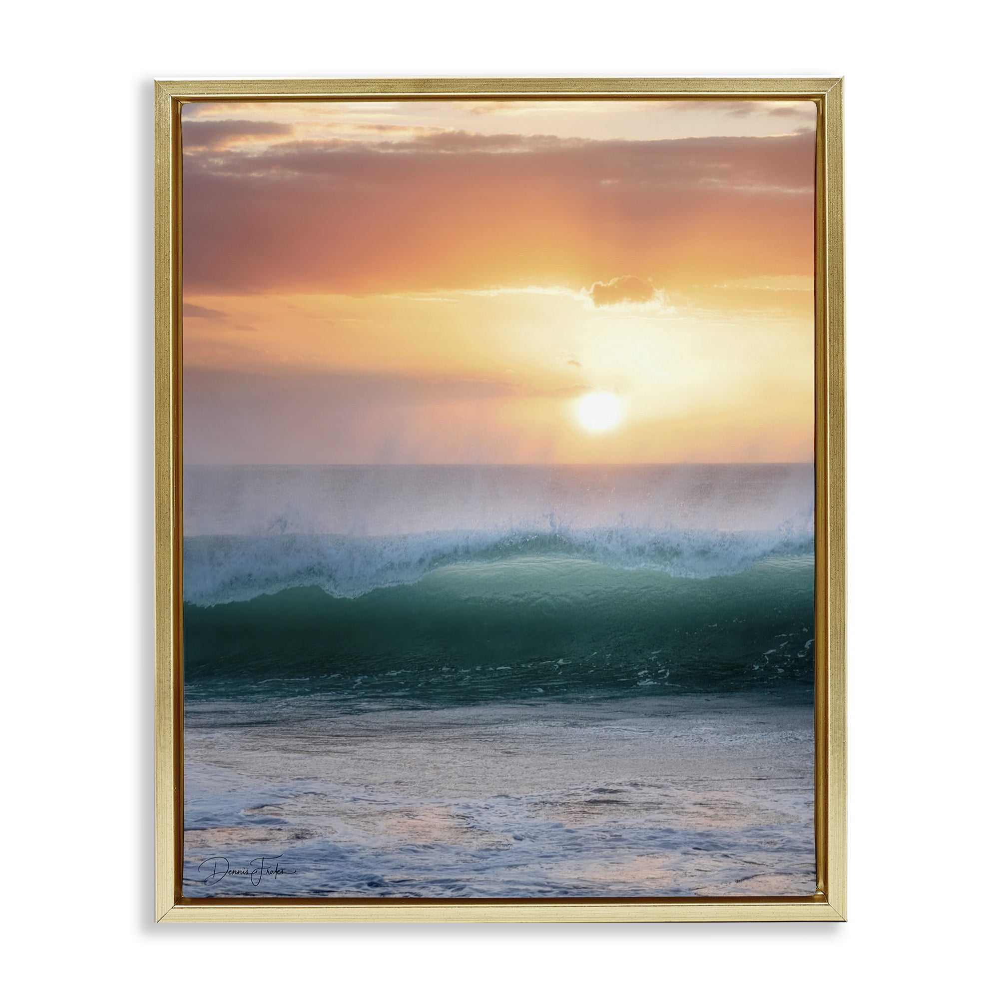 Stupell Industries Breaking Sea Wave Coastal Photography Gold Floater Framed Canvas Art Print Wall Art, 17 x 21
