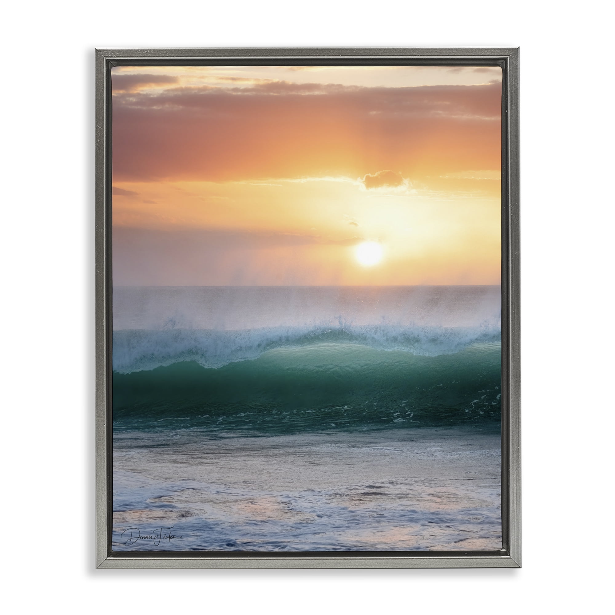 Stupell Industries Breaking Sea Wave Coastal Photography Gray Floater Framed Canvas Art Print Wall Art, 25 x 31