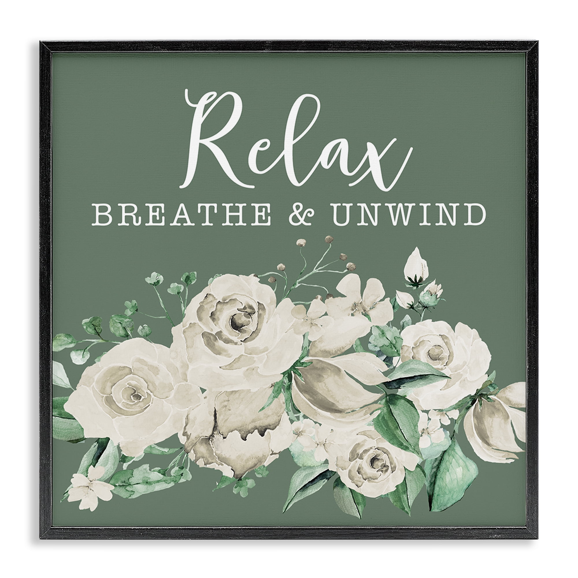 Stupell Industries Breathe & Unwind with Florals Bath & Laundry Painting Black Framed Art Print Wall Art, 17 x 17