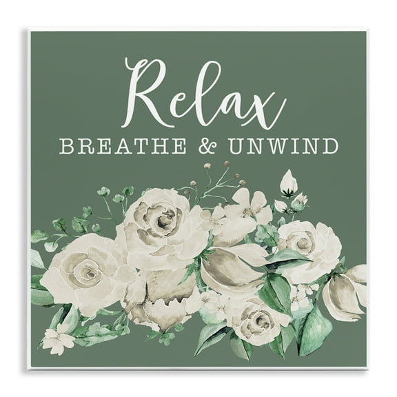Stupell Industries Breathe & Unwind with Florals Bath & Laundry Painting Unframed Art Print Wall Art, 12 x 12