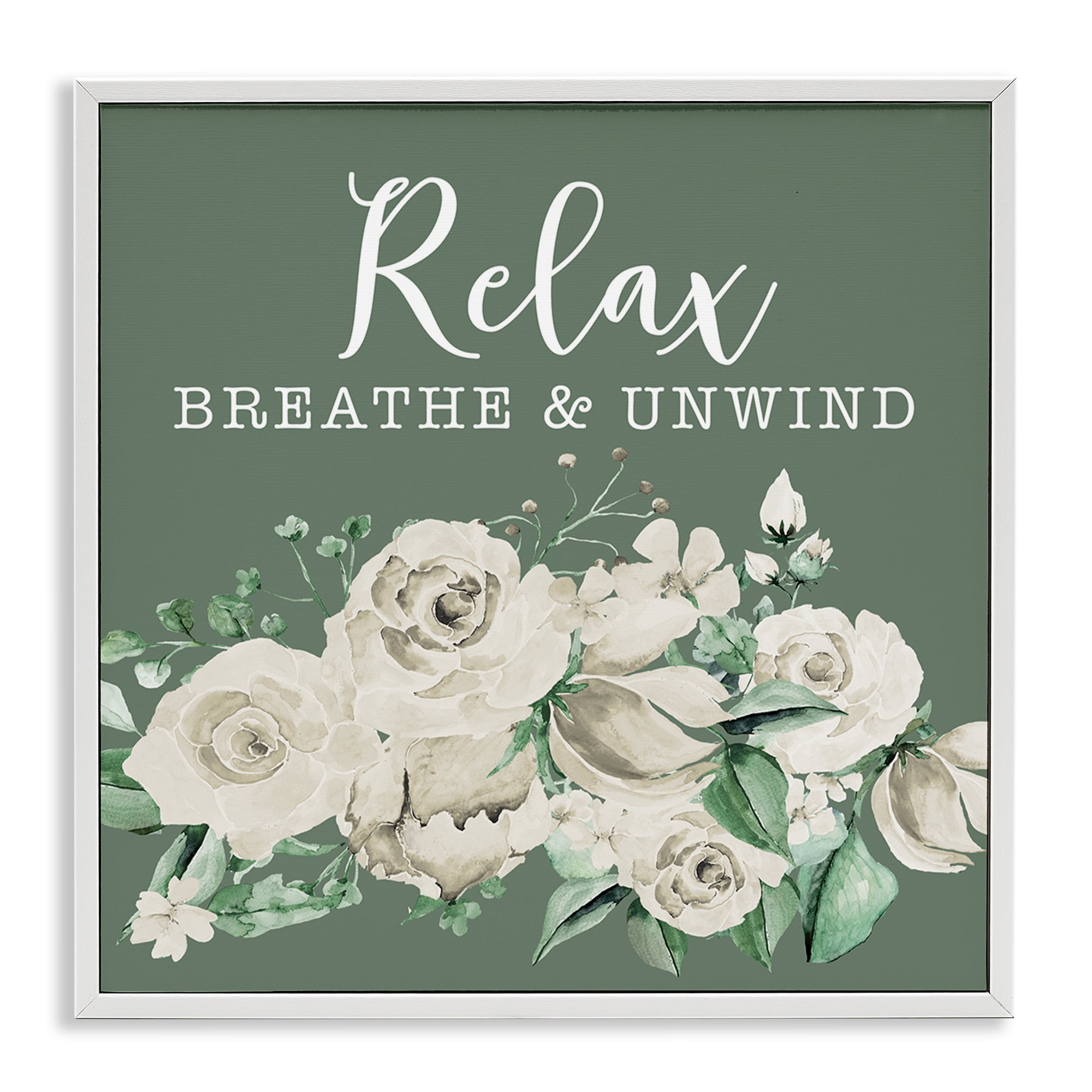 Stupell Industries Breathe & Unwind with Florals Bath & Laundry Painting White Framed Art Print Wall Art, 24 x 24