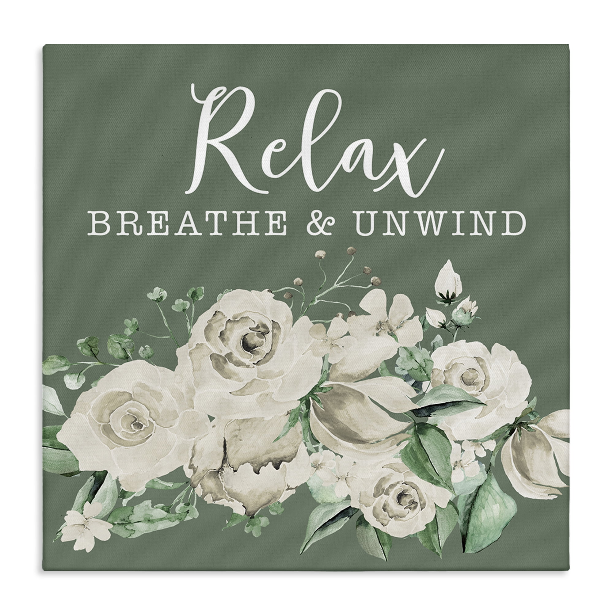 Stupell Industries Breathe & Unwind with Florals Bath & Laundry Painting Wrapped Canvas Art Print Wall Art, 17 x 17