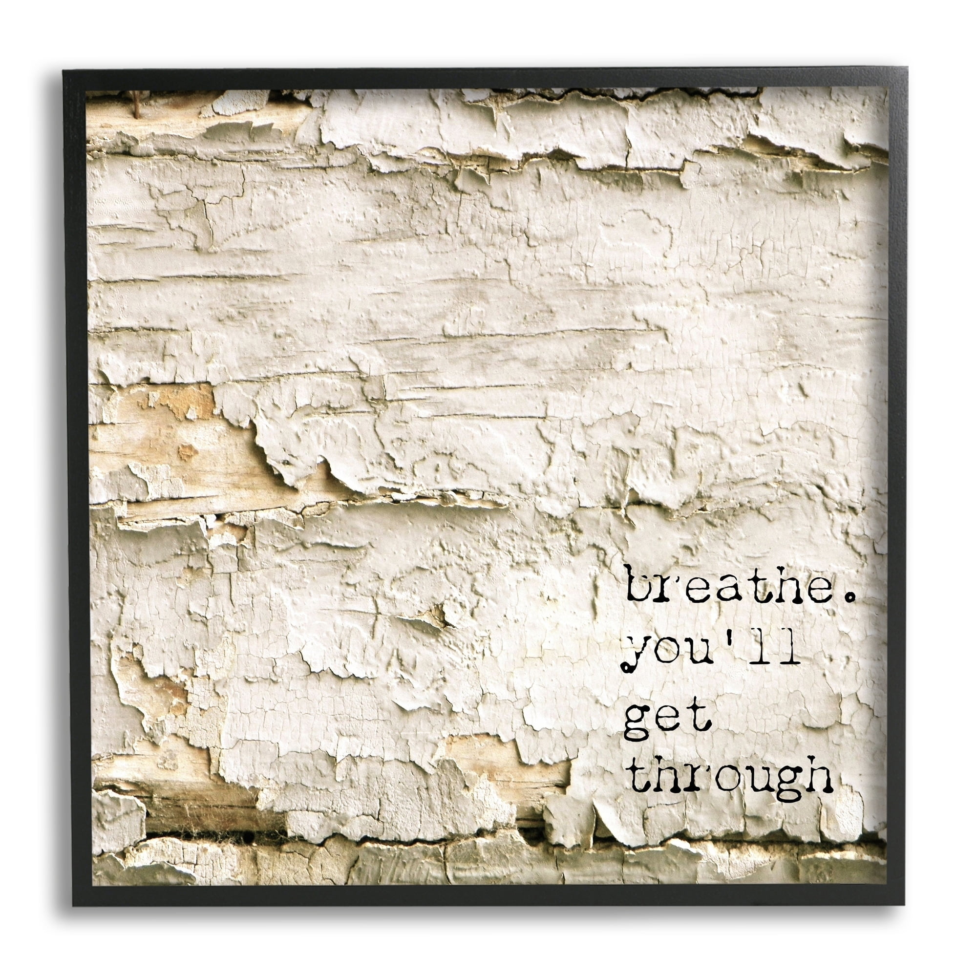 Stupell Industries Breathe You'll Get Through Encouraging Flaked Tree Graphic Art Black Framed Art Print Wall Art, Design by Graffitee Studios