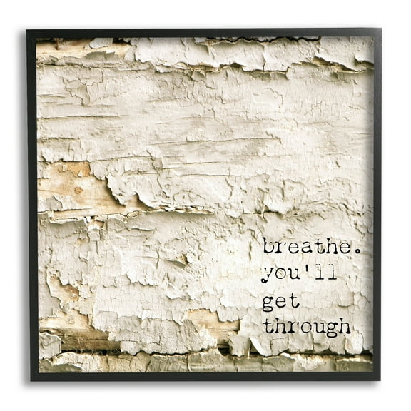 Stupell Industries Breathe You'll Get Through Encouraging Flaked Tree Graphic Art Black Framed Art Print Wall Art, Design by Graffitee Studios