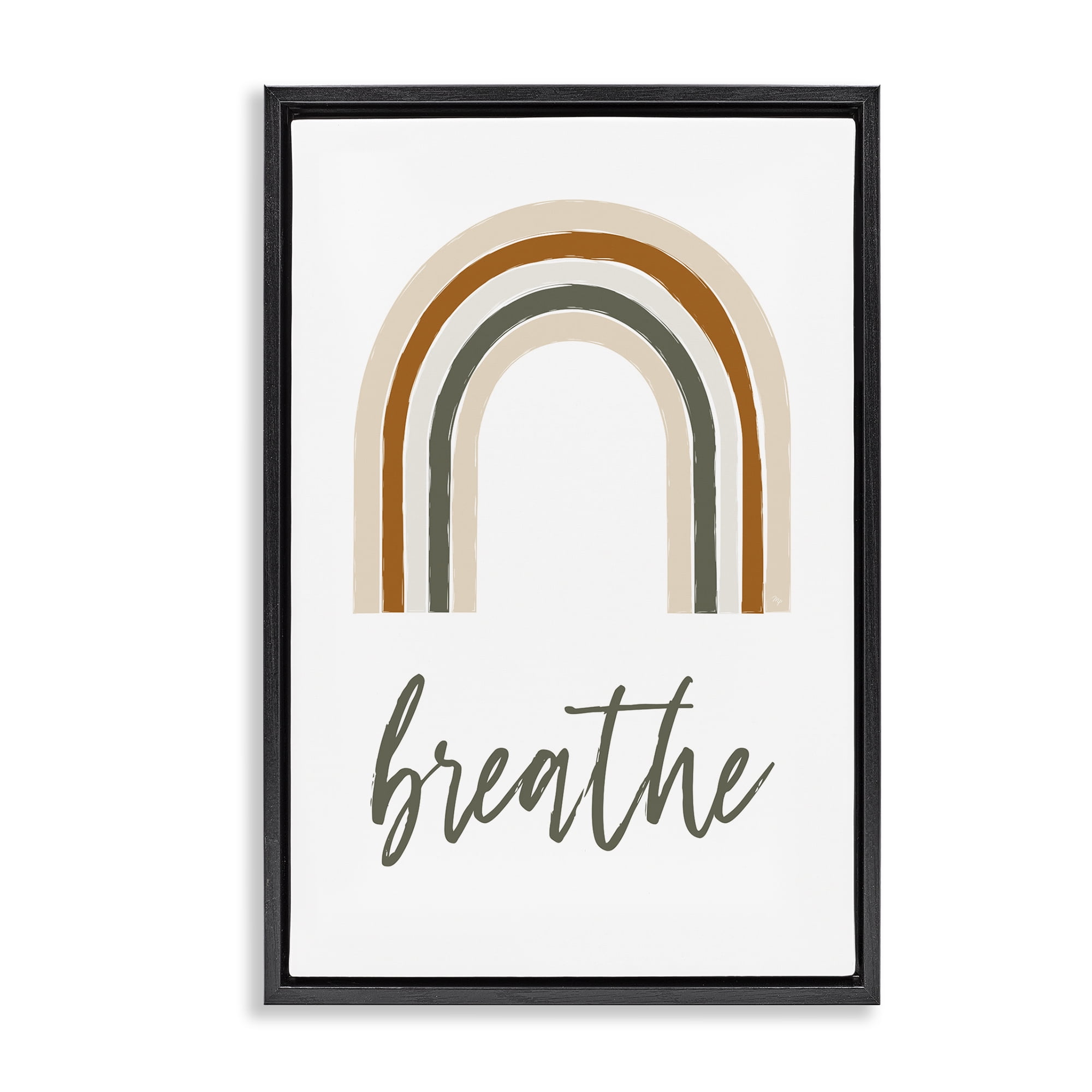 Stupell Industries Breathe with Subtle Earth Tones Text & Numbers Painting Black Floater Framed Canvas Art Print Wall Art, 21 x 31